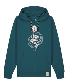 bio-unisex-medium fit-hoodie-frosch auf pilz-stsu177-nordmanntanne-sw kordel-front