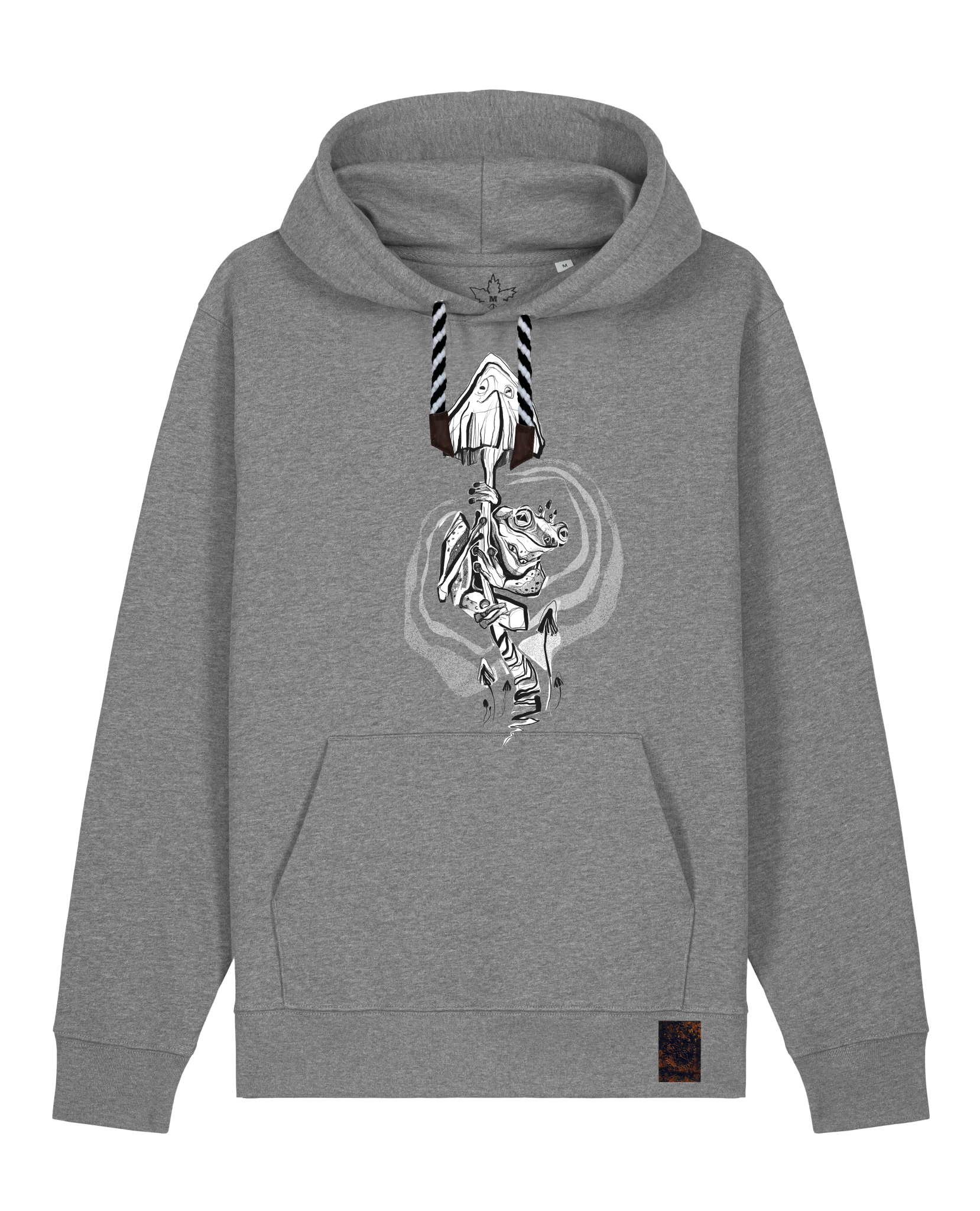 bio-unisex-medium fit-hoodie-frosch auf pilz-stsu177-opossum-sw kordel-front