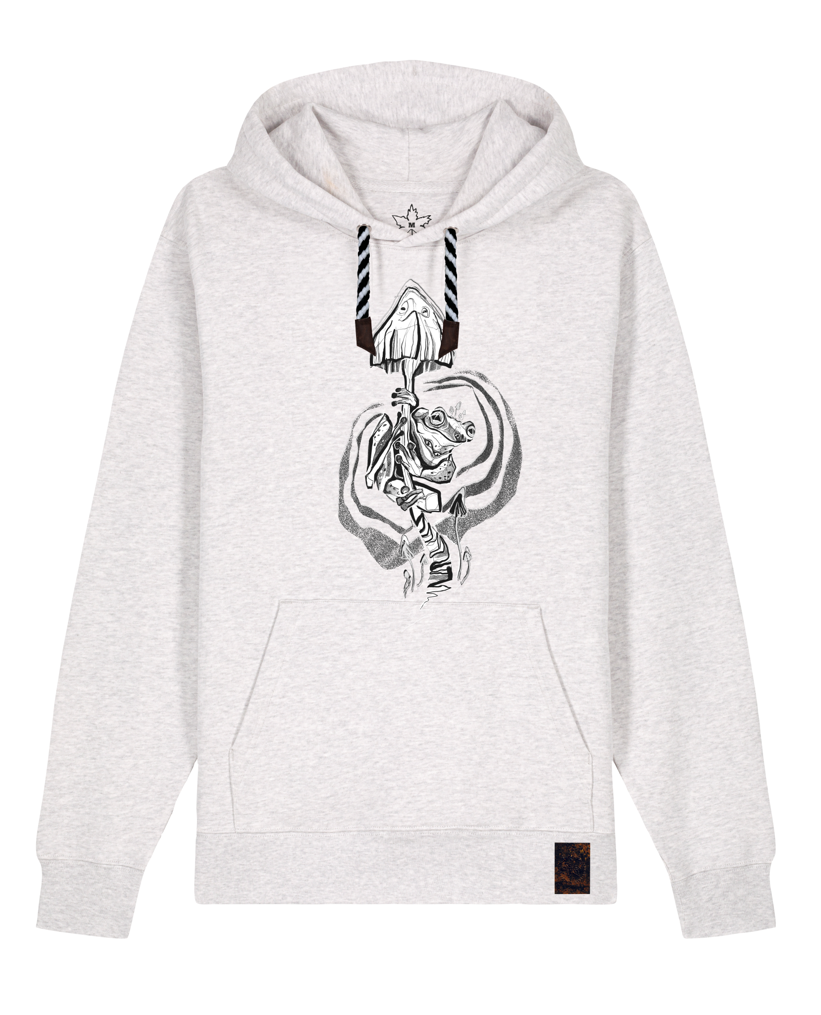 bio-unisex-medium fit-hoodie-frosch auf pilz-stsu177-rennmaus-sw kordel-front