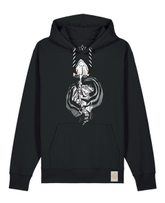bio-unisex-medium fit-hoodie-frosch auf pilz-stsu177-schwarz-sw kordel-front