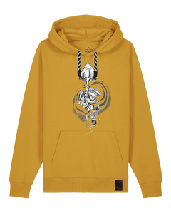 bio-unisex-medium fit-hoodie-frosch auf pilz-stsu177-senf-sw kordel-front