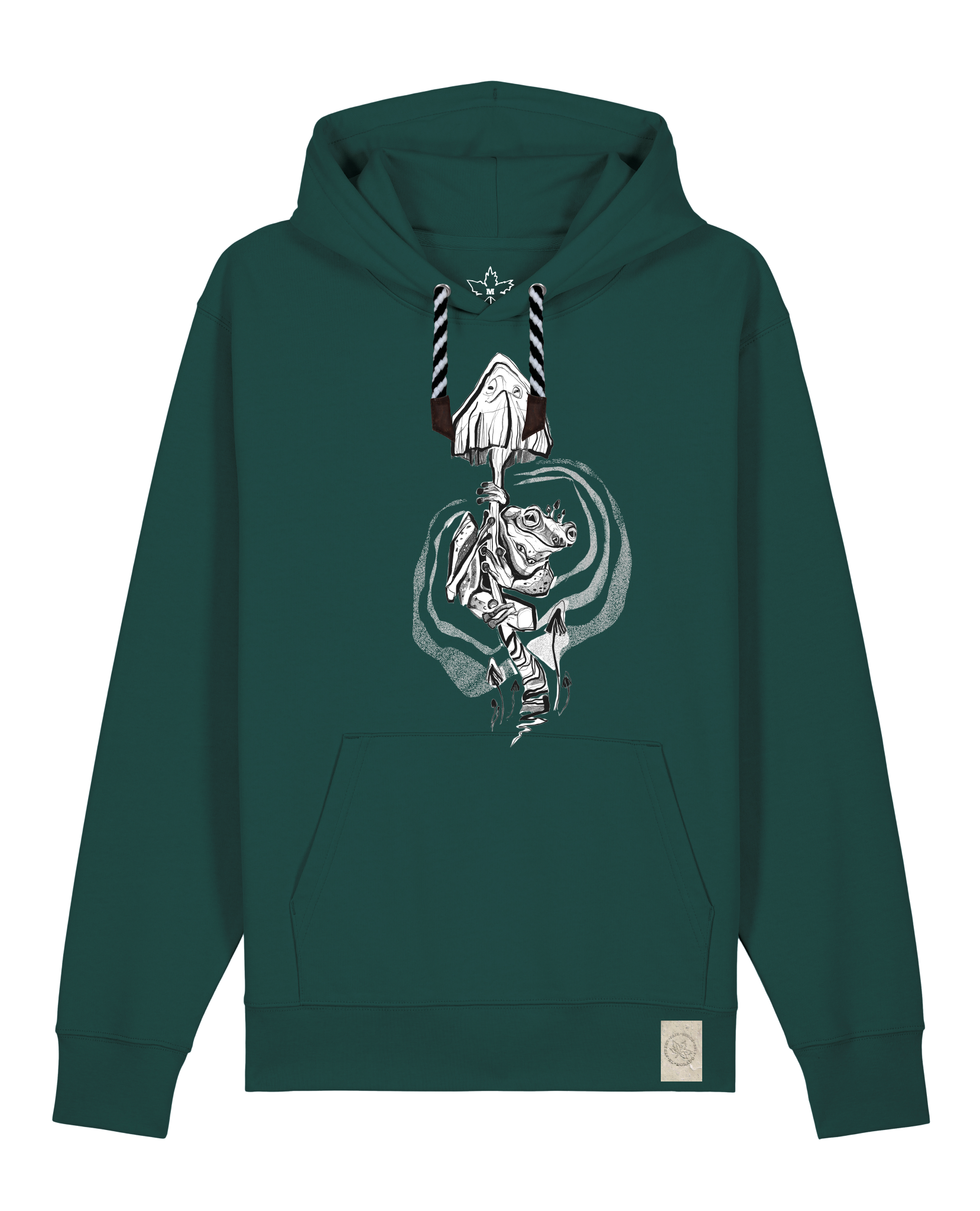 bio-unisex-medium fit-hoodie-frosch auf pilz-stsu177-spirulina-sw kordel-front