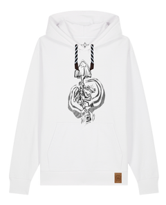 bio-unisex-medium fit-hoodie-frosch auf pilz-stsu177-weiß-sw kordel-front