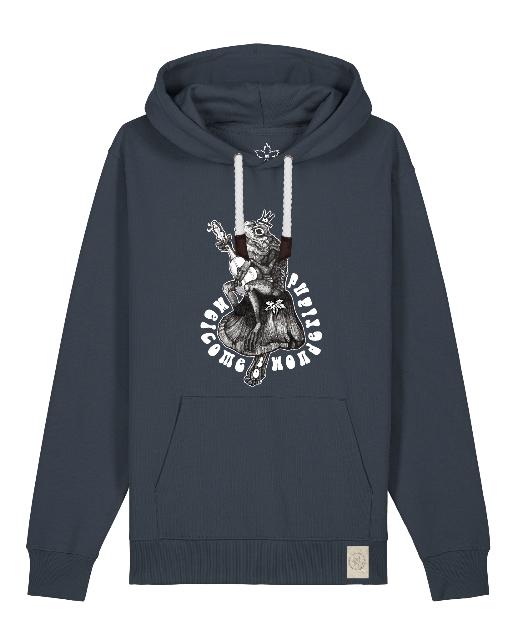 bio-unisex-medium fit-hoodie-froschkönig-stsu177-blaubeernacht-weiße kordel-front