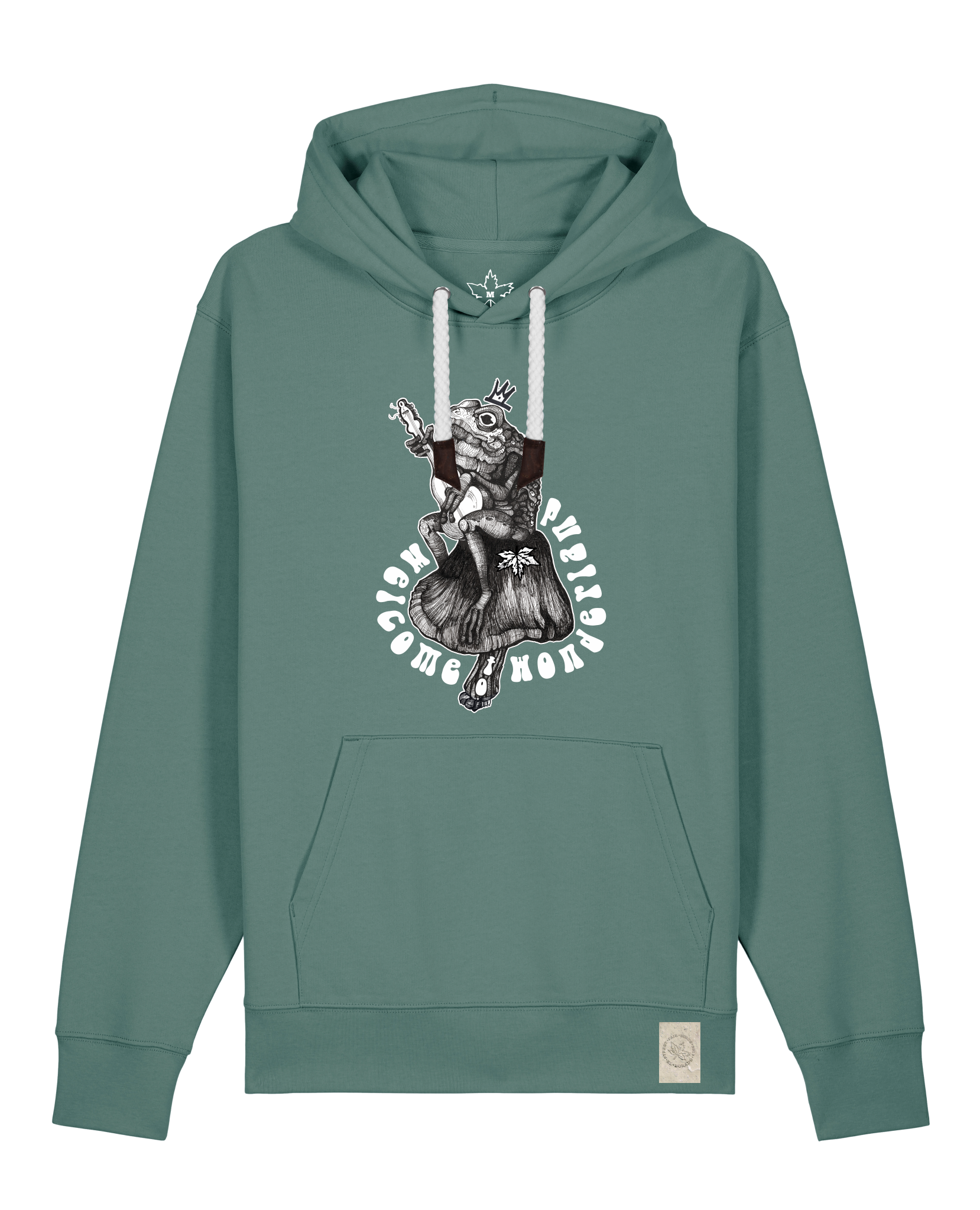 bio-unisex-medium fit-hoodie-froschkönig-stsu177-blautanne-weiße kordel-front