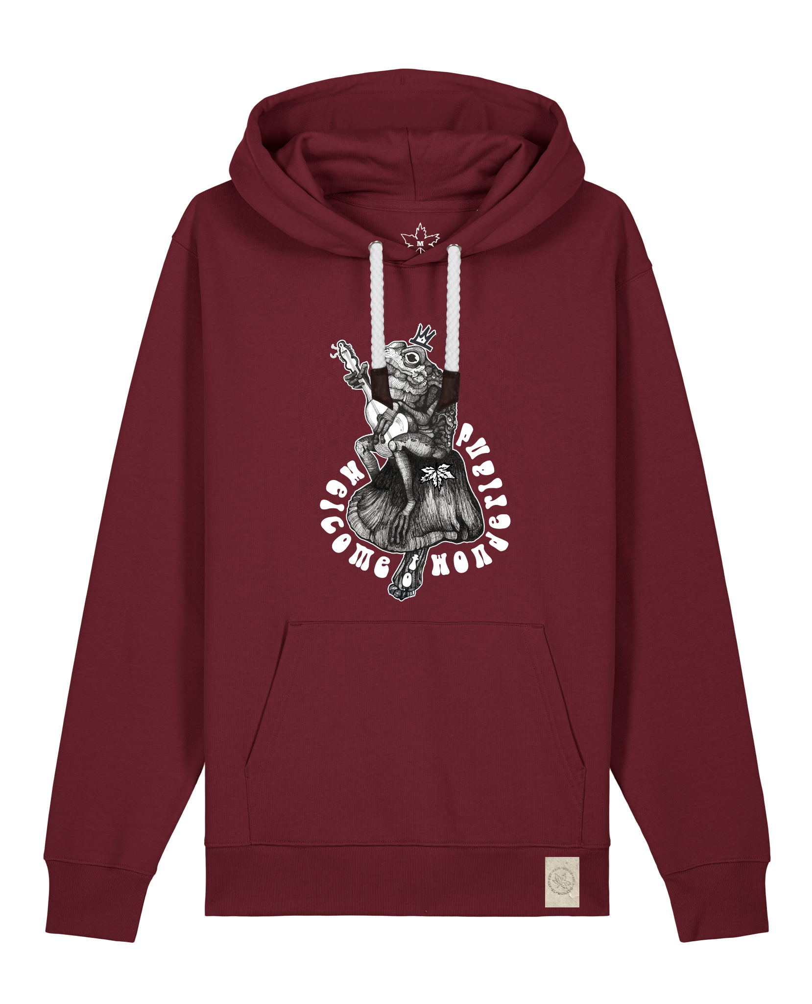 bio-unisex-medium fit-hoodie-froschkönig-stsu177-burgunder rot-weiße kordel-front