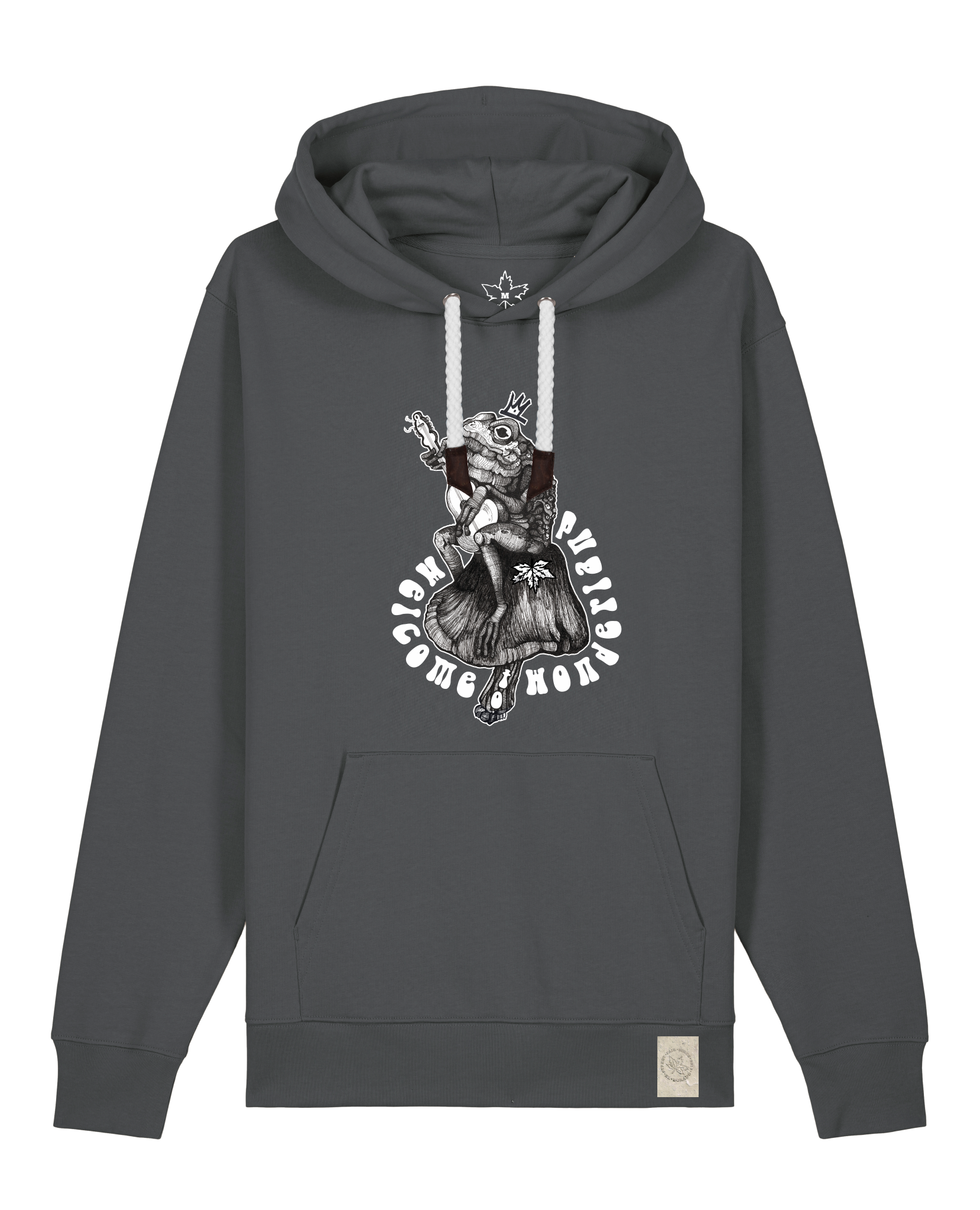 bio-unisex-medium fit-hoodie-froschkönig-stsu177-eisen-weiße kordel-front