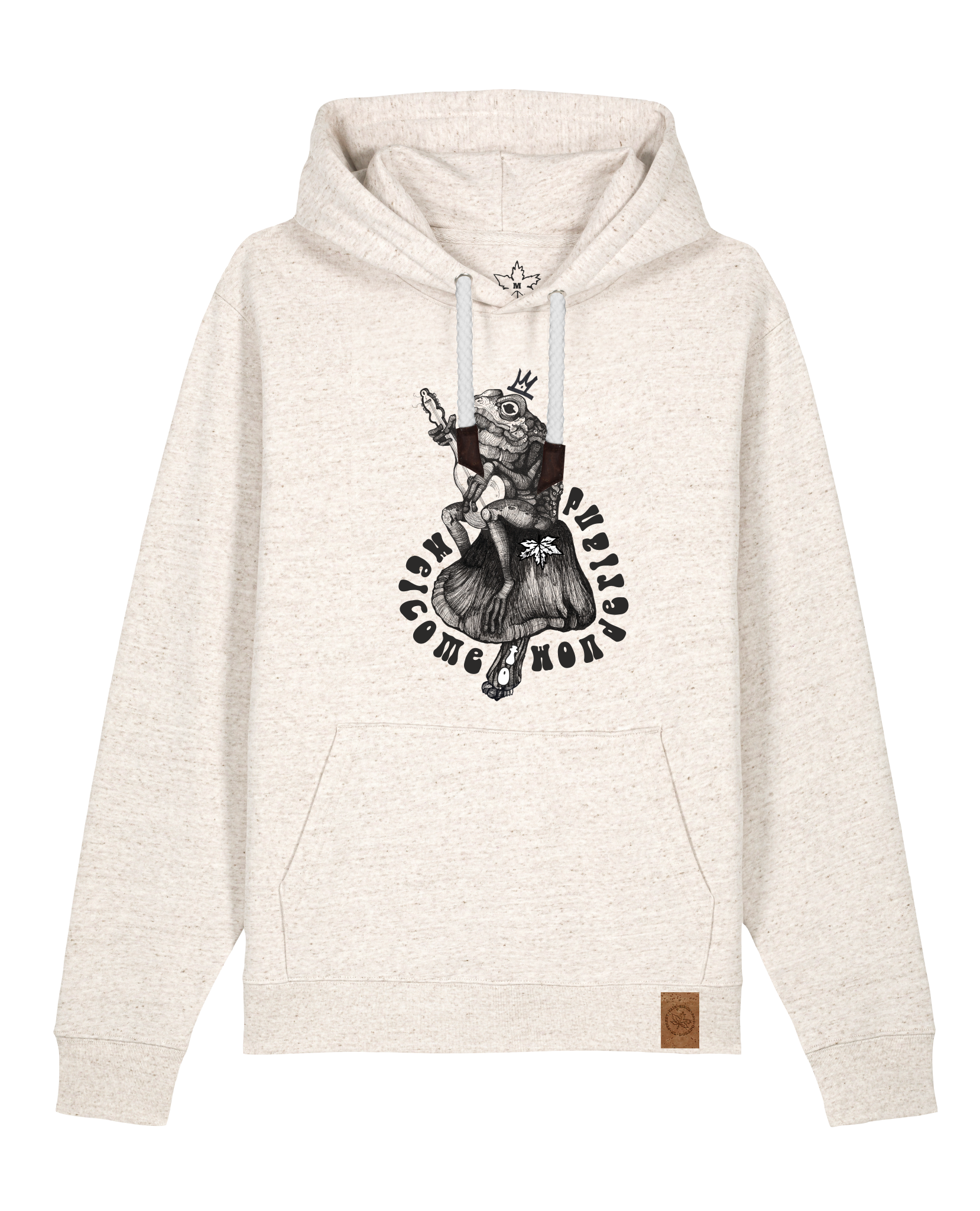 bio-unisex-medium fit-hoodie-froschkönig-stsu177-elbsandstein-weiße kordel-front