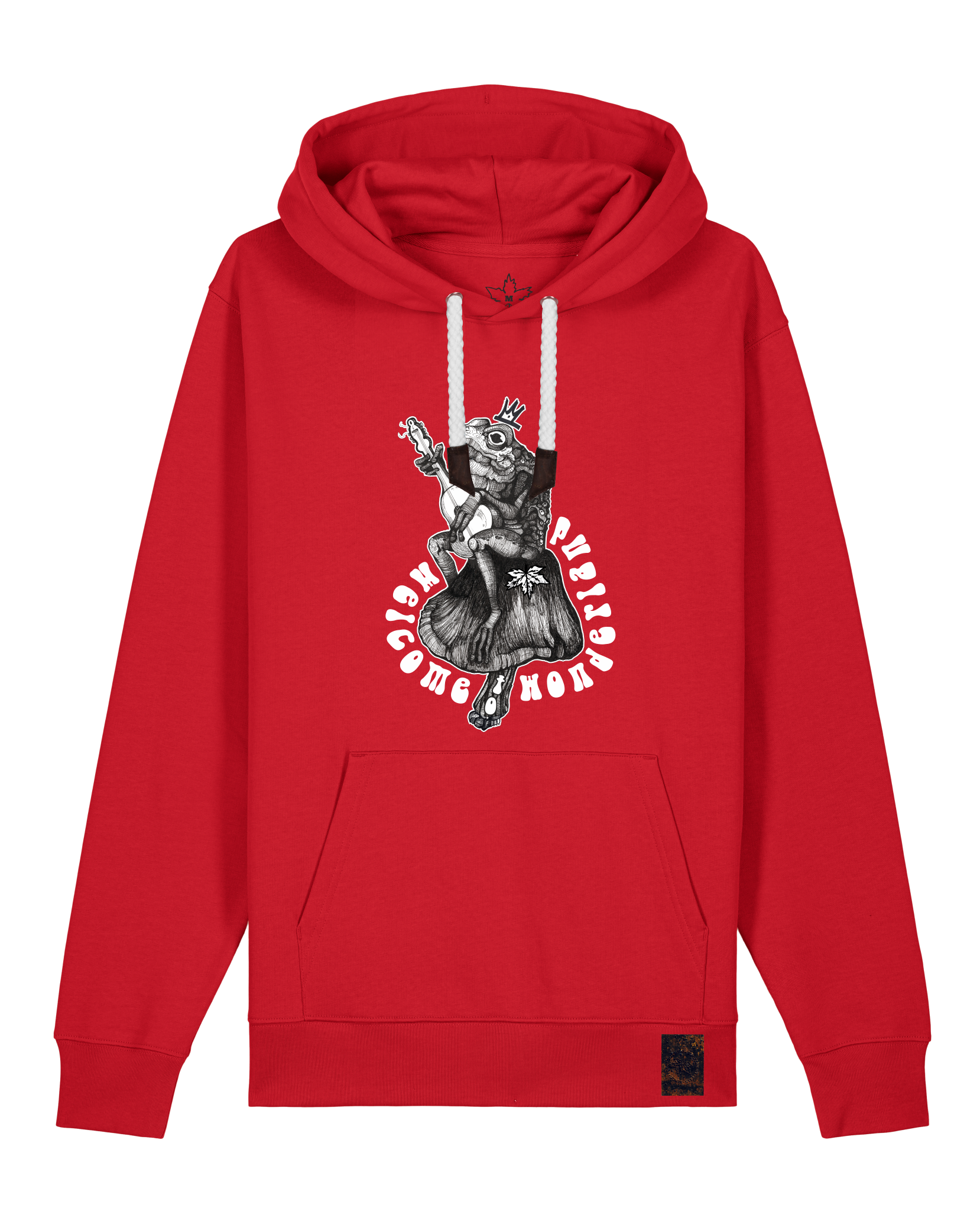 bio-unisex-medium fit-hoodie-froschkönig-stsu177-erdbeere-weiße kordel-front