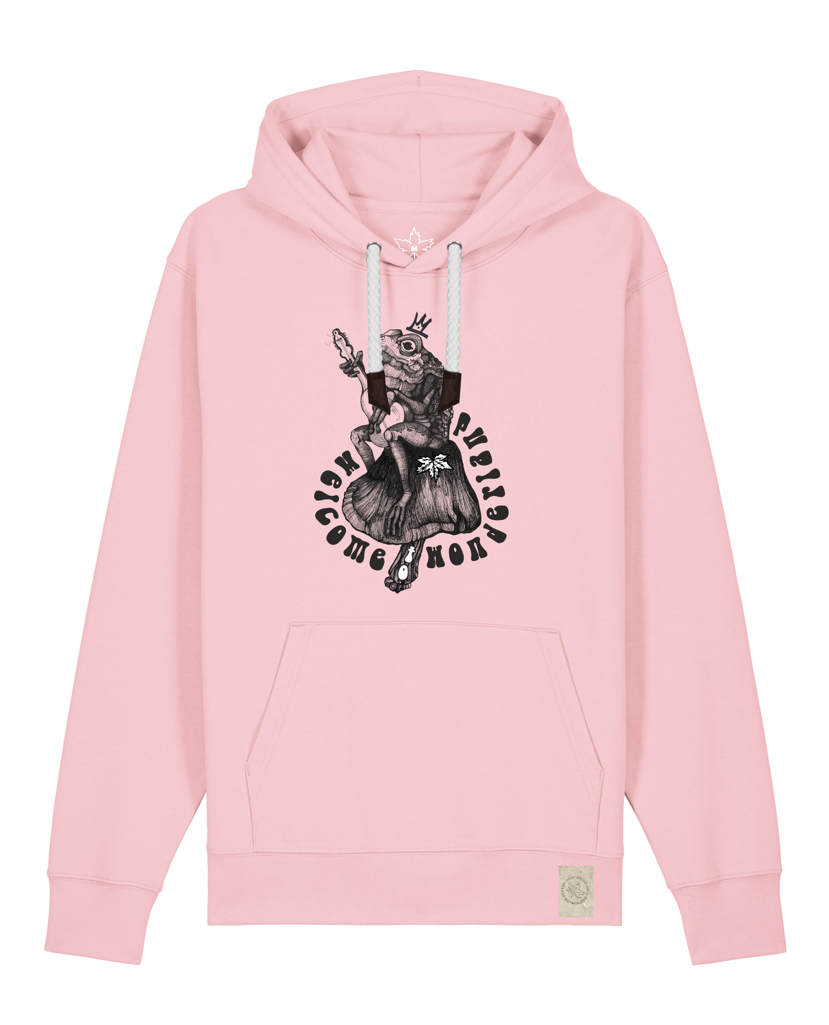bio-unisex-medium fit-hoodie-froschkönig-stsu177-flamingo-weiße kordel-front