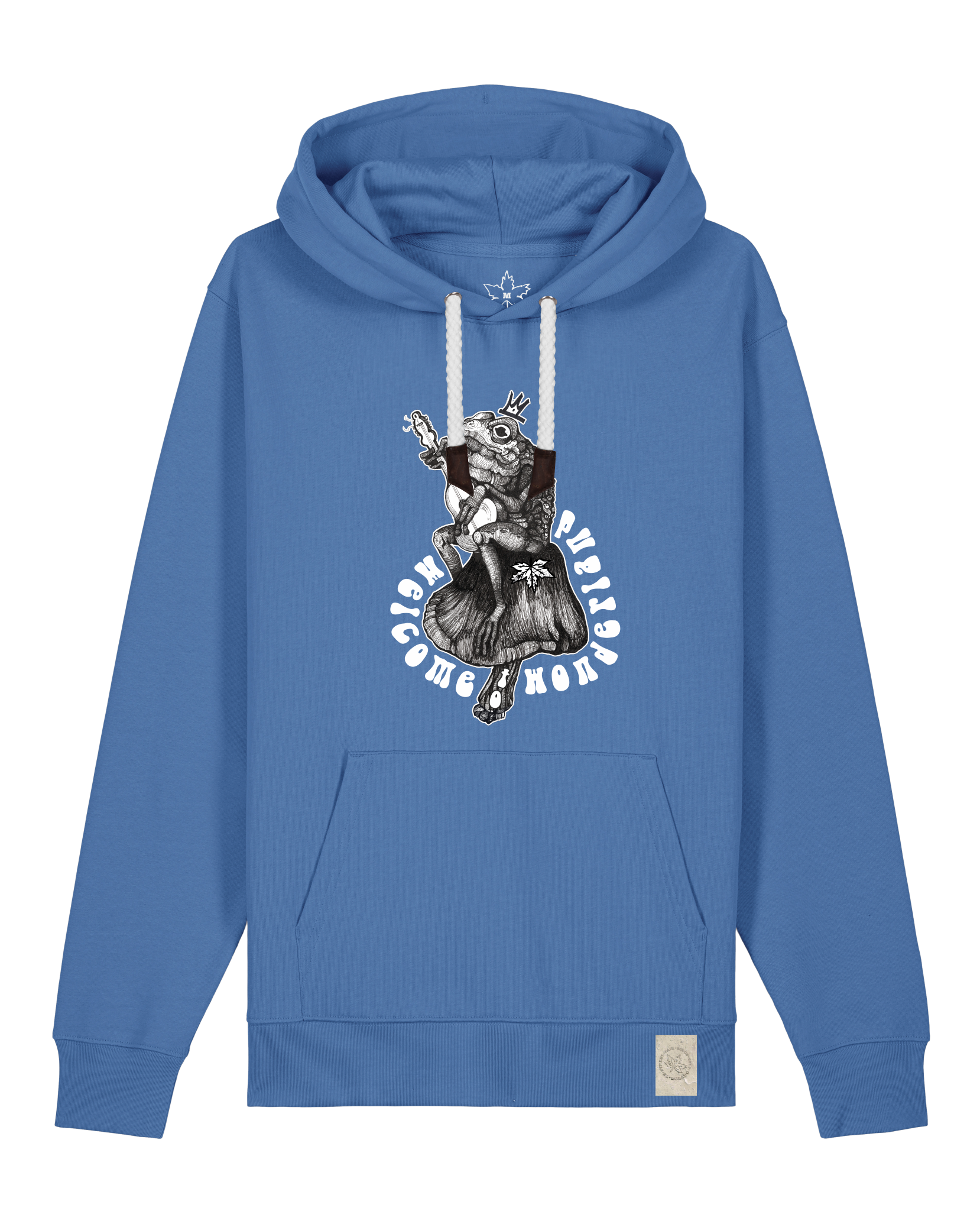 bio-unisex-medium fit-hoodie-froschkönig-stsu177-hortensie-weiße kordel-front