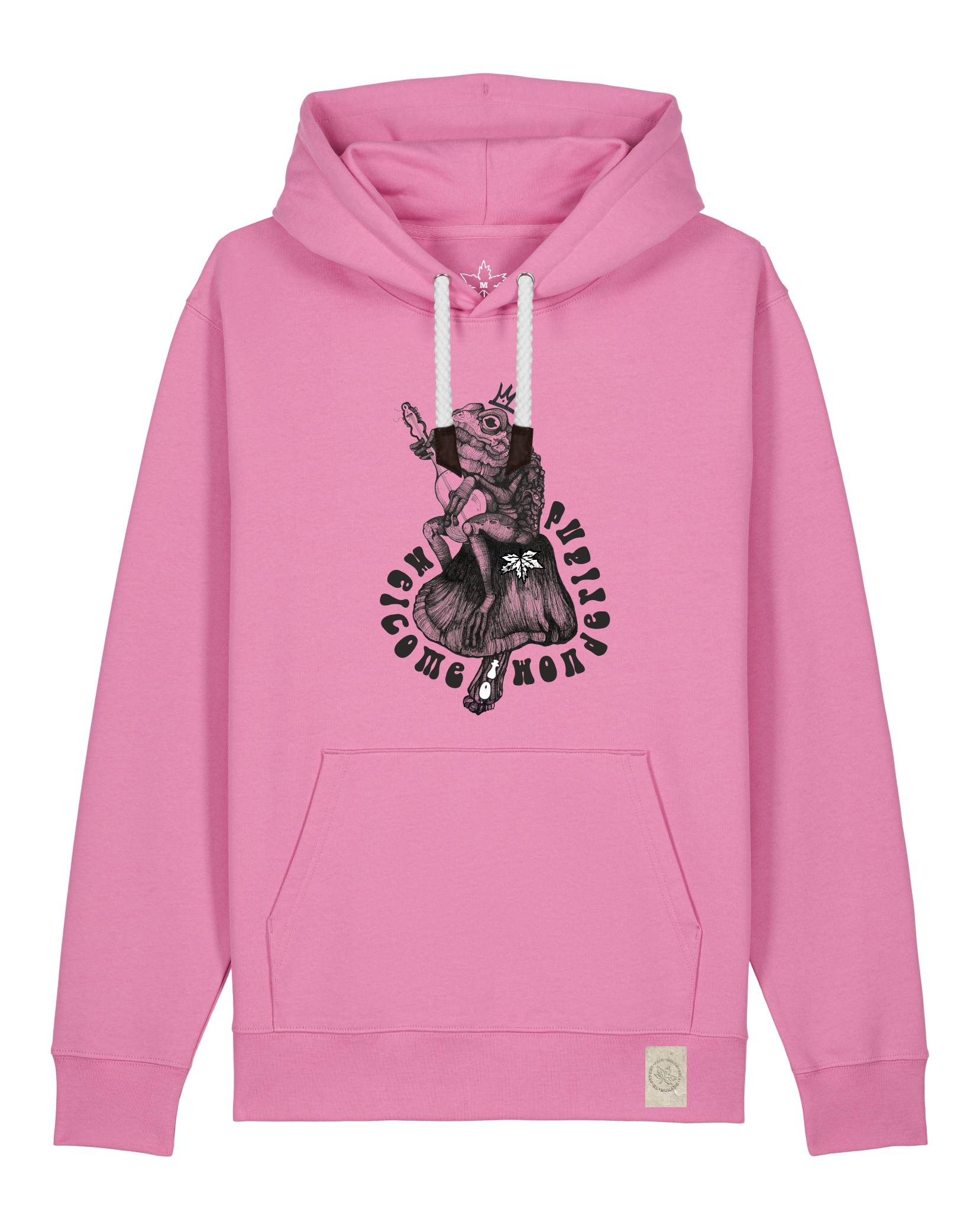 bio-unisex-medium fit-hoodie-froschkönig-stsu177-kaugummi-weiße kordel-front