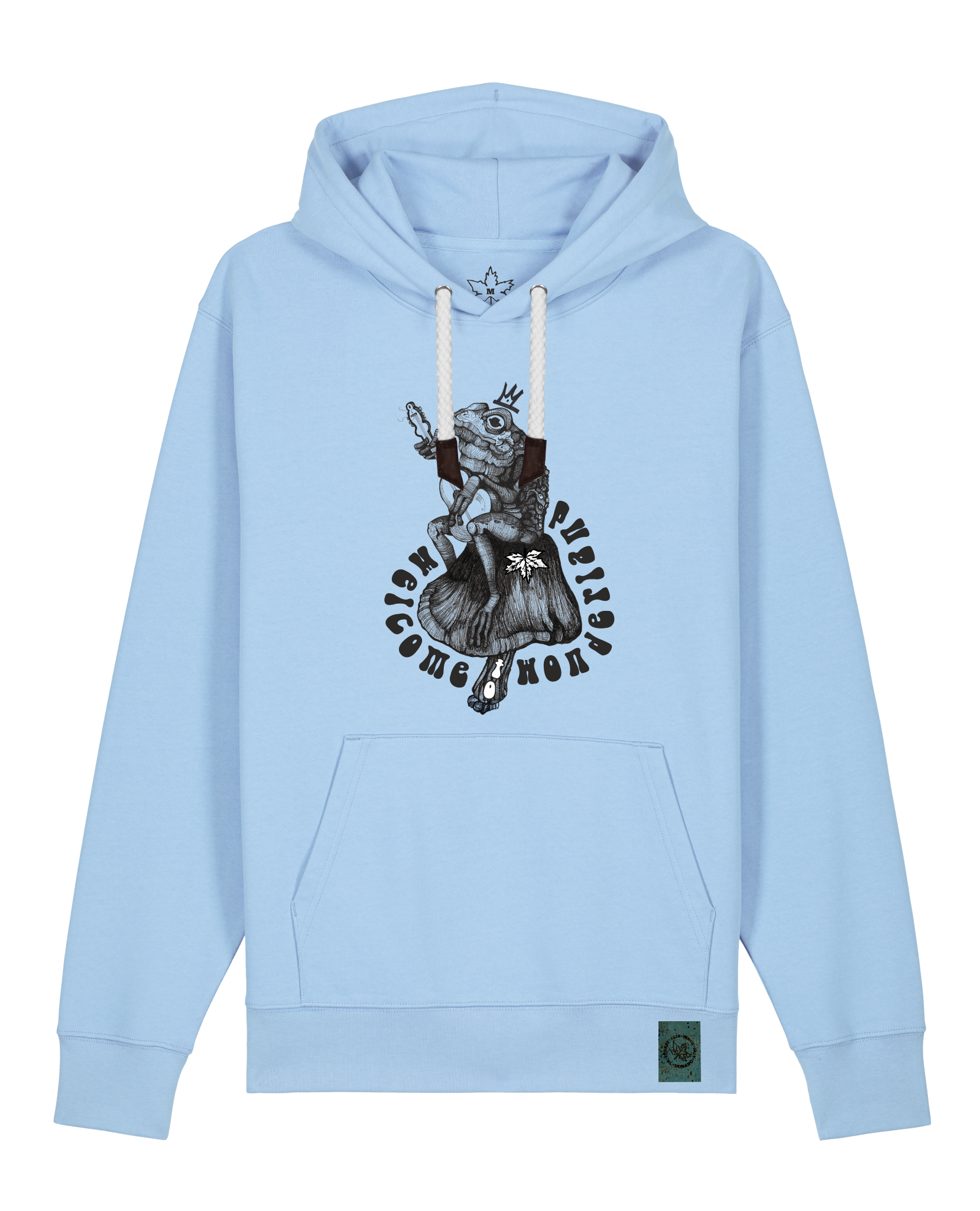 bio-unisex-medium fit-hoodie-froschkönig-stsu177-lagune-weiße kordel-front