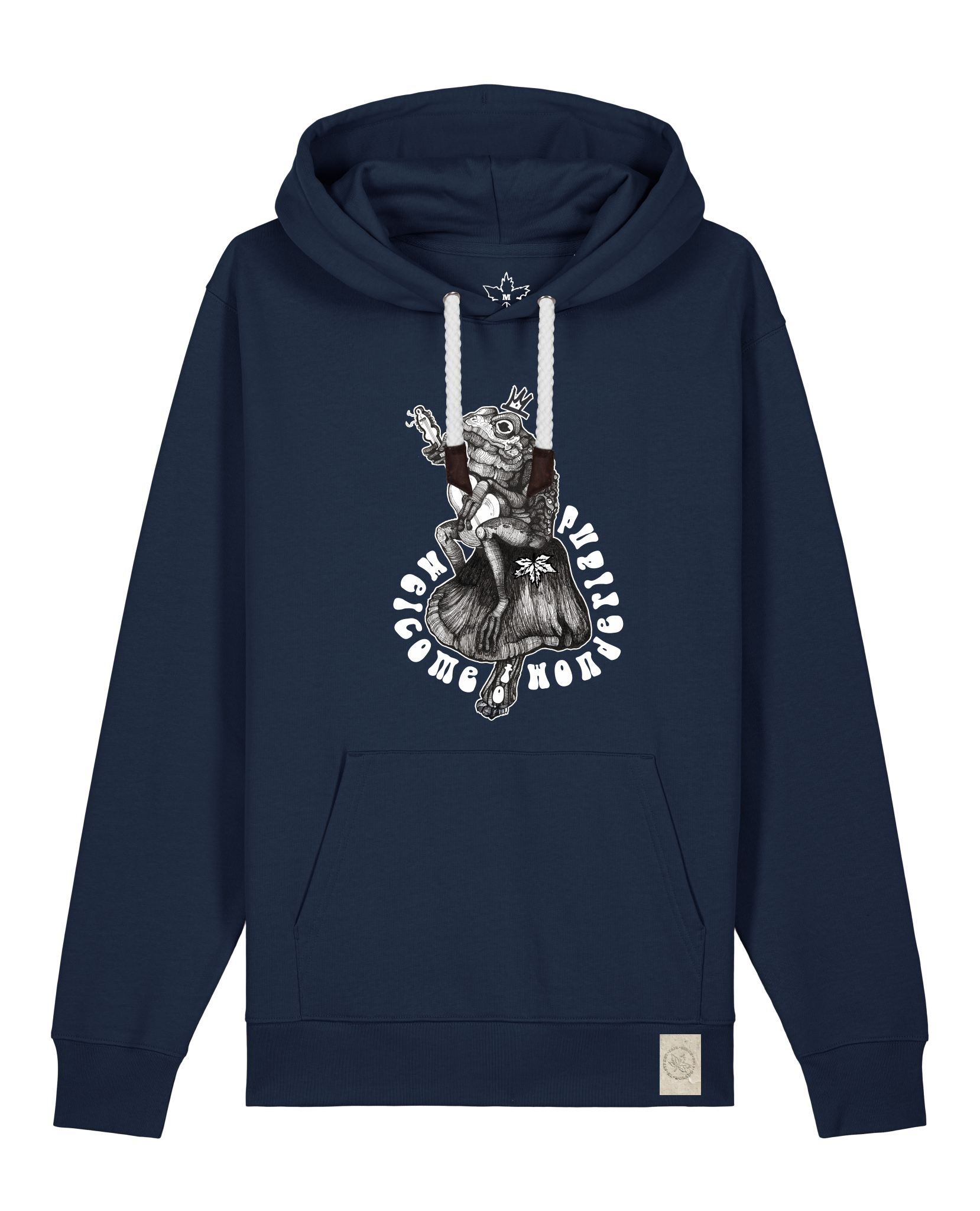 bio-unisex-medium fit-hoodie-froschkönig-stsu177-marine-weiße kordel-front