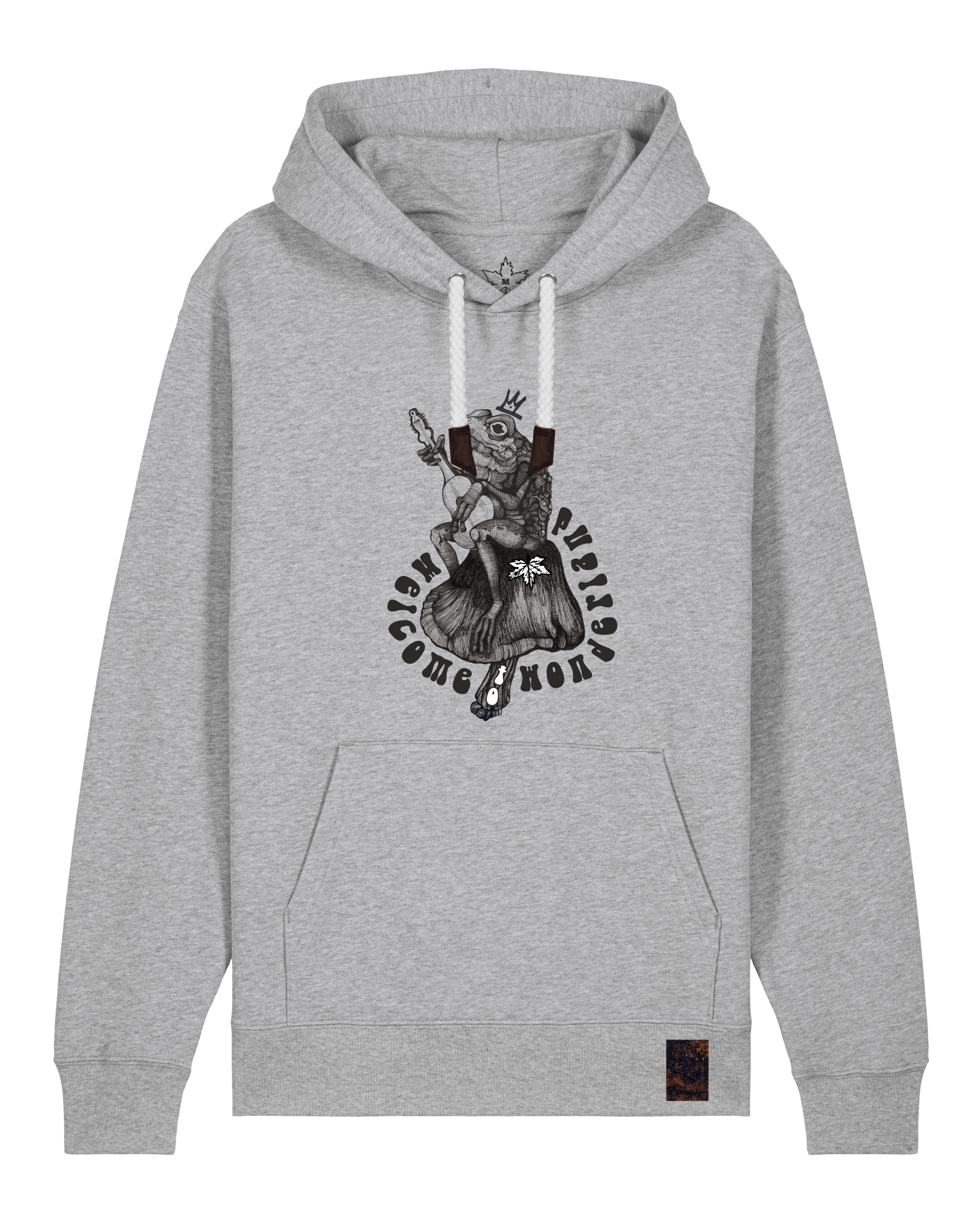 bio-unisex-medium fit-hoodie-froschkönig-stsu177-mausgrau-weiße kordel-front