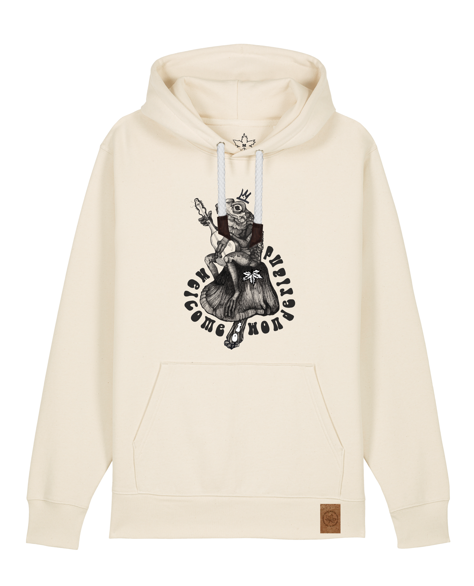 bio-unisex-medium fit-hoodie-froschkönig-stsu177-natur-weiße kordel-front