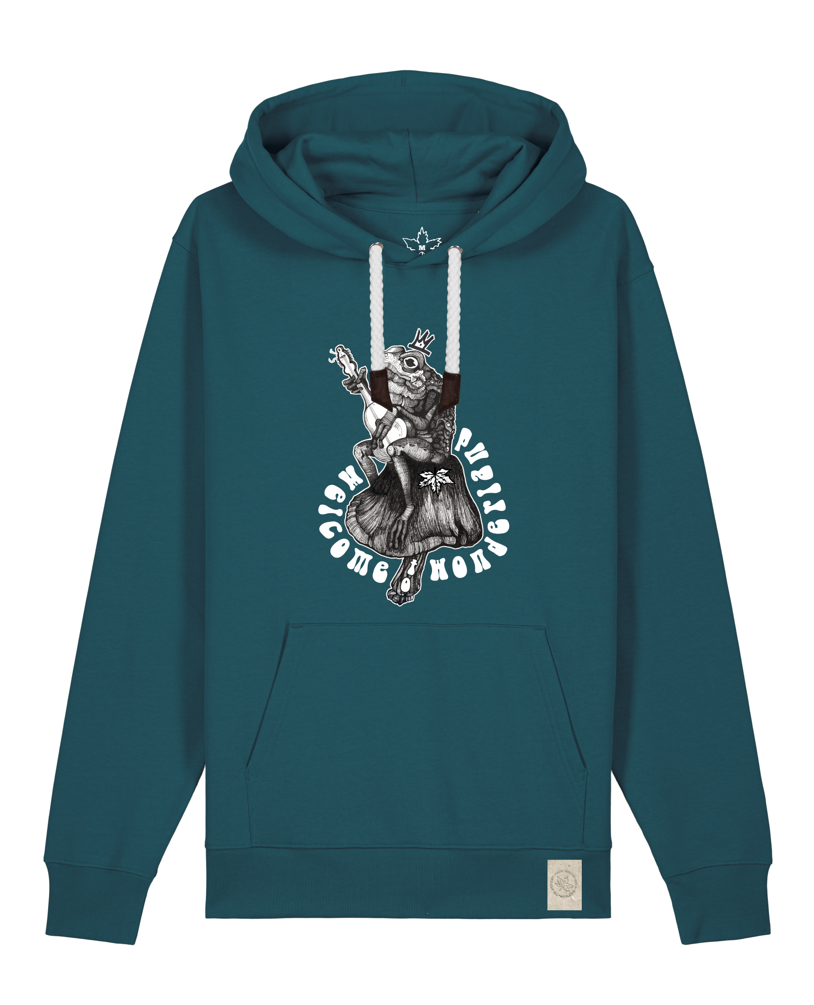 bio-unisex-medium fit-hoodie-froschkönig-stsu177-nordmanntanne-weiße kordel-front