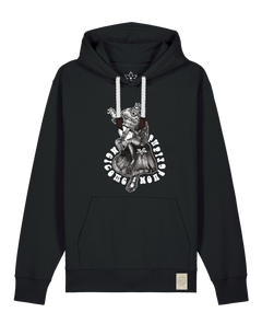 bio-unisex-medium fit-hoodie-froschkönig-stsu177-schwarz-weiße kordel-front