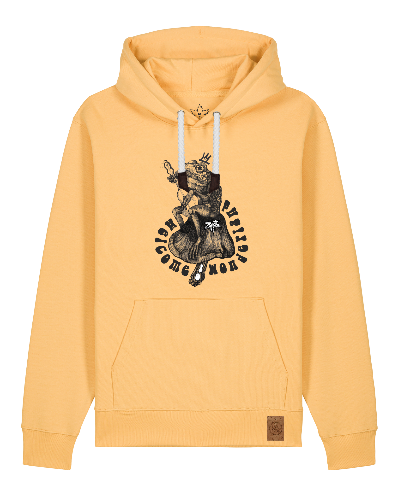 bio-unisex-medium fit-hoodie-froschkönig-stsu177-senfkorn-weiße kordel-front