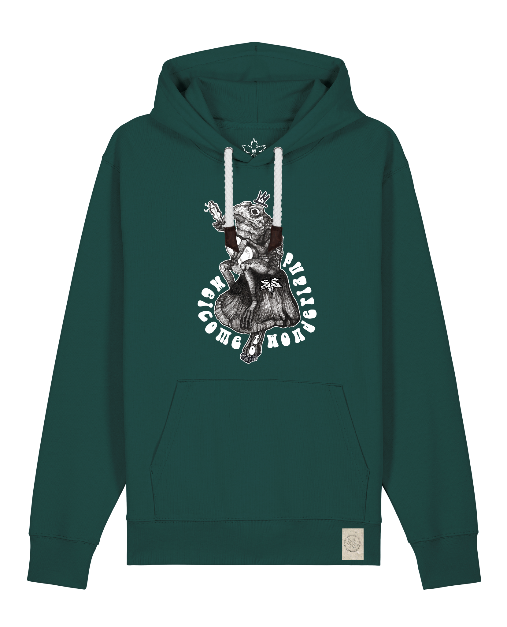 bio-unisex-medium fit-hoodie-froschkönig-stsu177-spirulina-weiße kordel-front