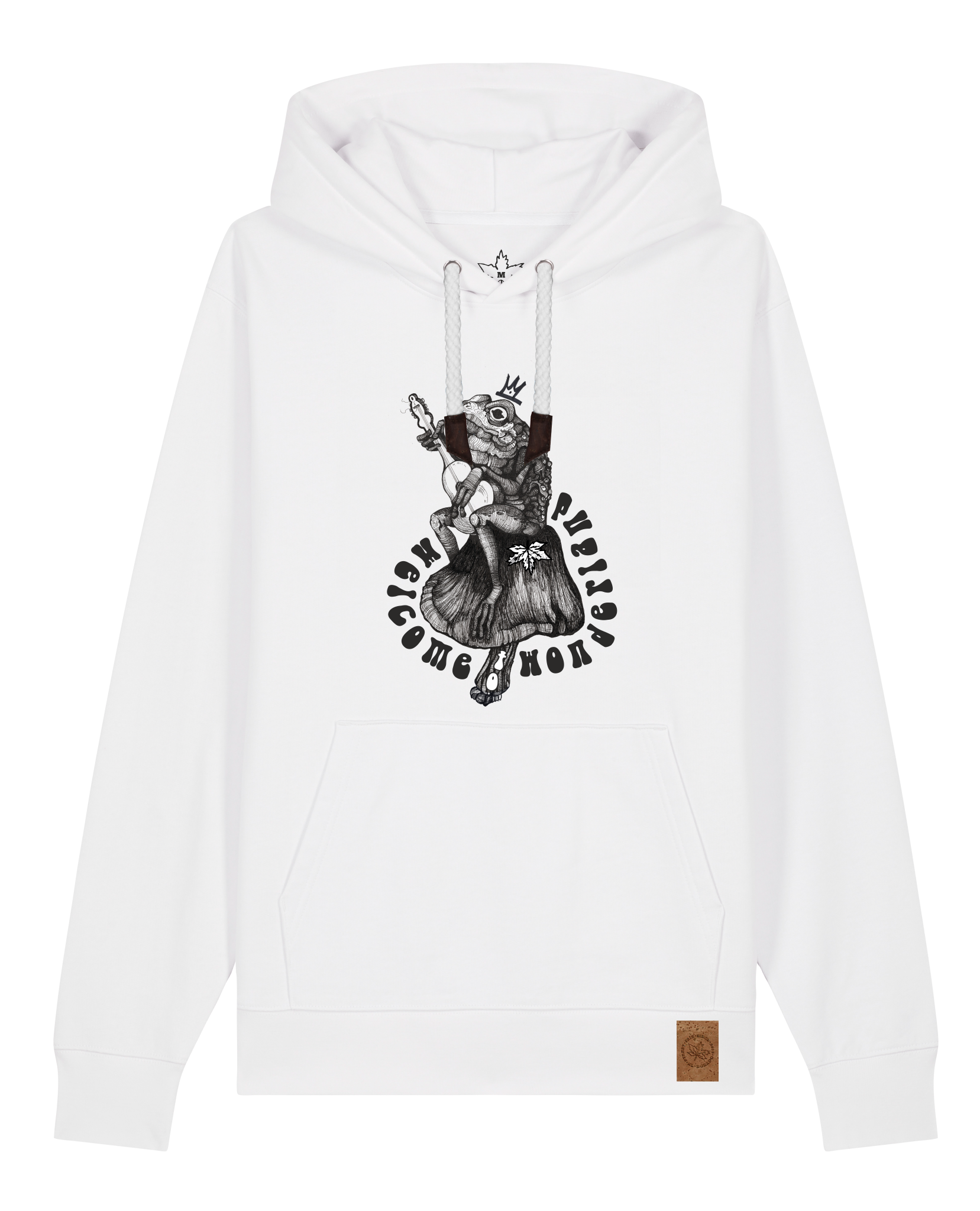 bio-unisex-medium fit-hoodie-froschkönig-stsu177-weiß-weiße kordel-front