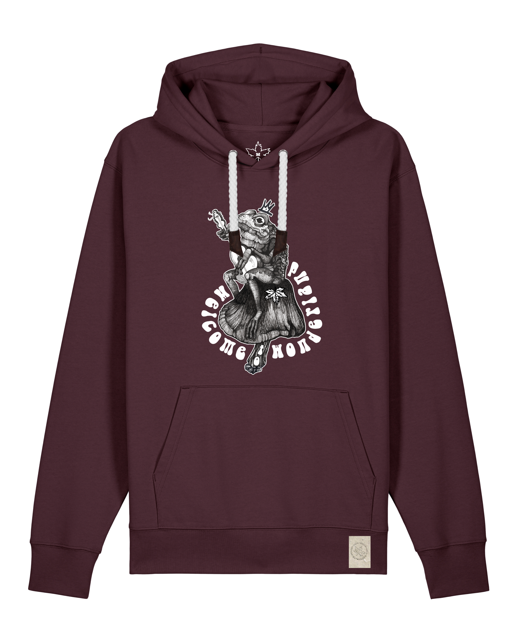 bio-unisex-medium fit-hoodie-froschkönig-stsu177-zartbitter-weiße kordel-front