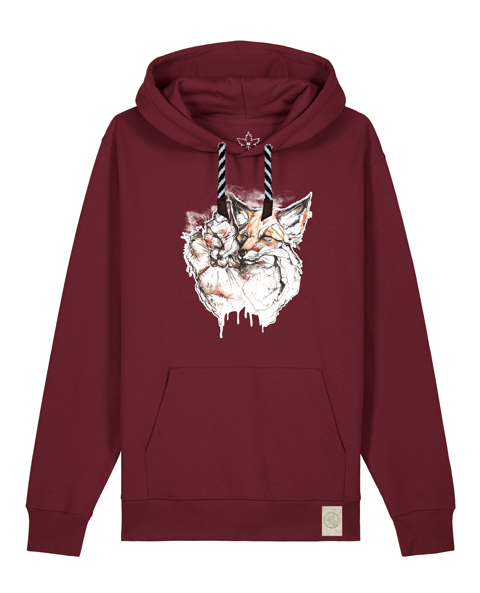 bio-unisex-medium fit-hoodie-fuchspaar-stsu177-burgunder rot-sw kordel-front