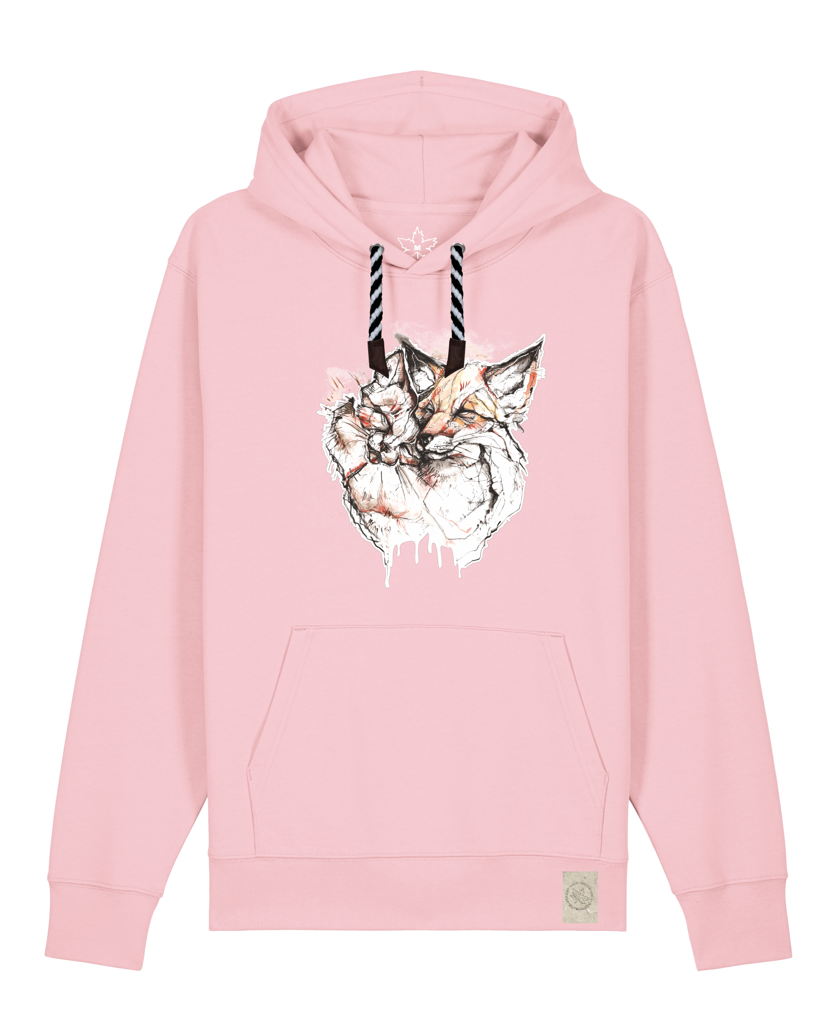 bio-unisex-medium fit-hoodie-fuchspaar-stsu177-flamingo-sw kordel-front
