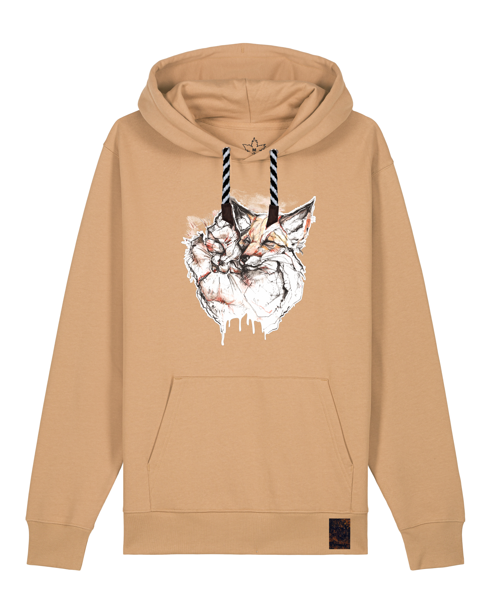 bio-unisex-medium fit-hoodie-fuchspaar-stsu177-meersand-sw kordel-front