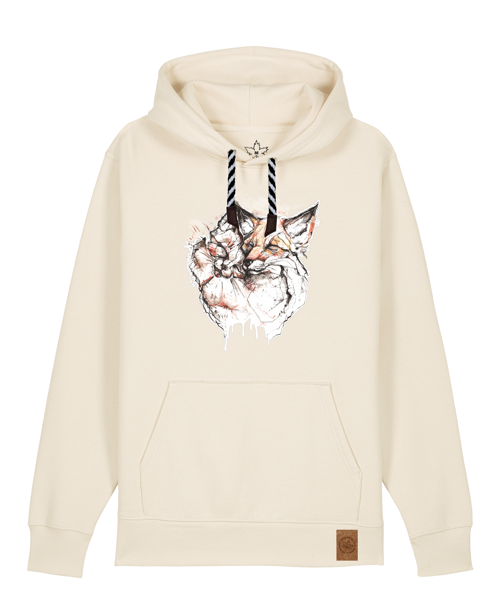 bio-unisex-medium fit-hoodie-fuchspaar-stsu177-natur-sw kordel-front