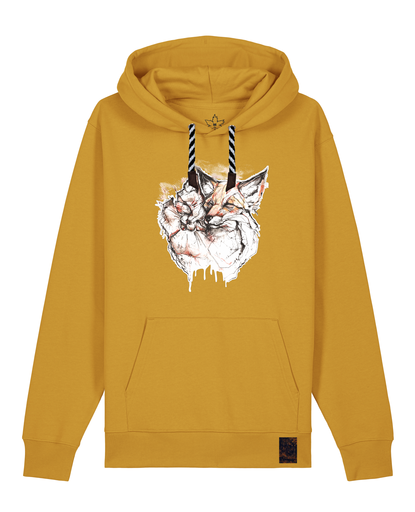 bio-unisex-medium fit-hoodie-fuchspaar-stsu177-senf-sw kordel-front