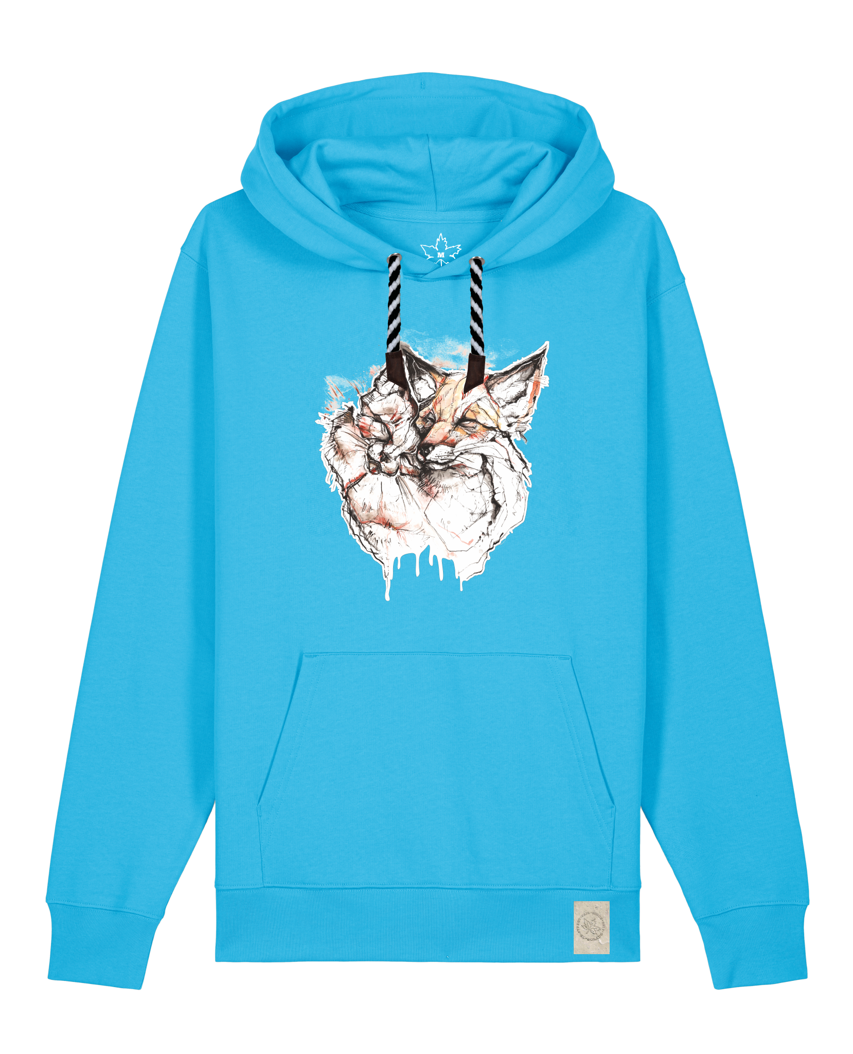bio-unisex-medium fit-hoodie-fuchspaar-stsu177-wasserblau-sw kordel-front