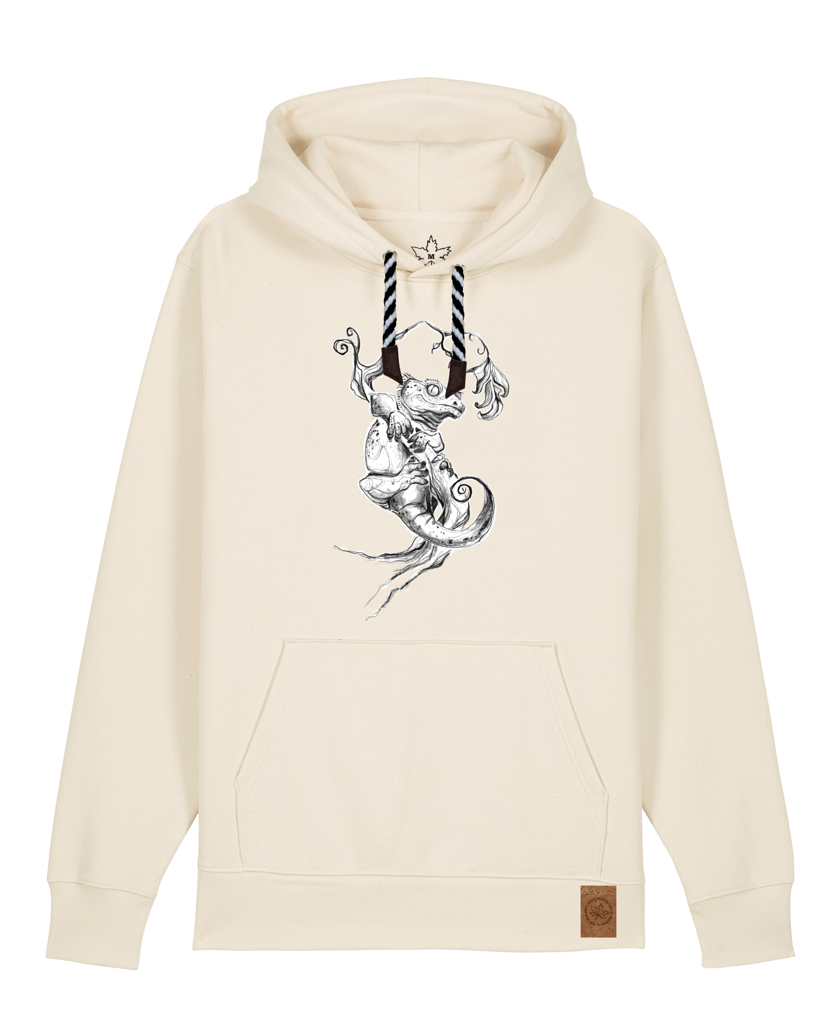 bio-unisex-medium fit-hoodie-gecko-stsu177-natur-sw kordel-front