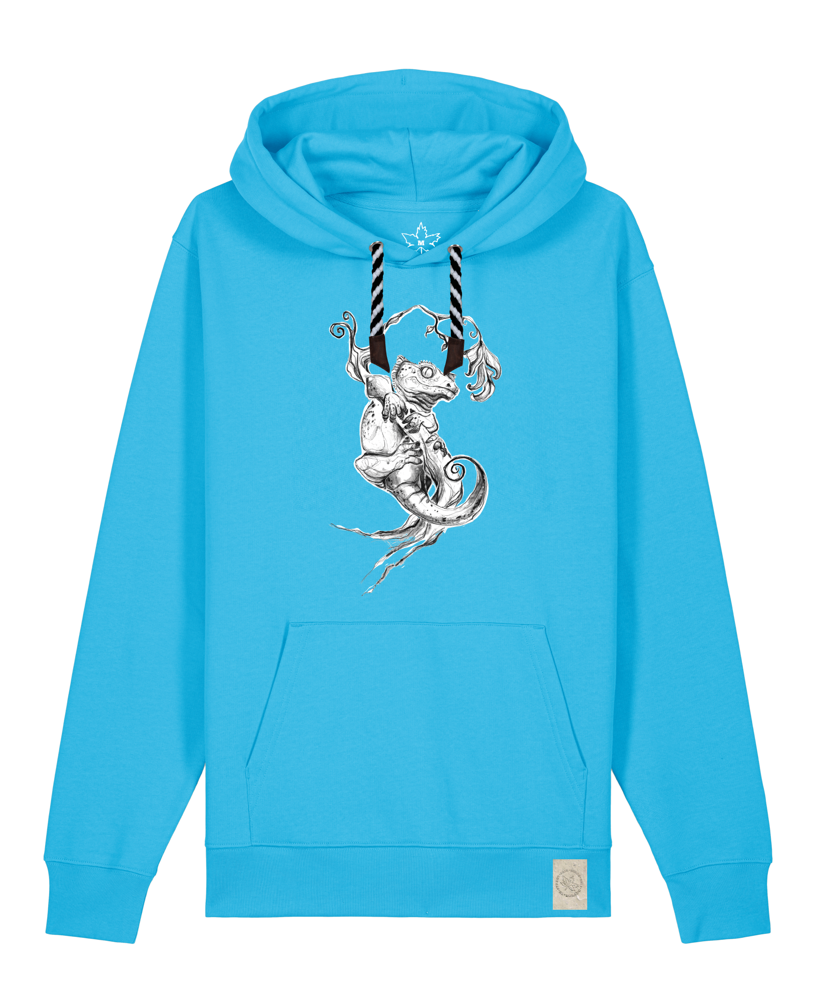 bio-unisex-medium fit-hoodie-gecko-stsu177-wasserblau-sw kordel-front
