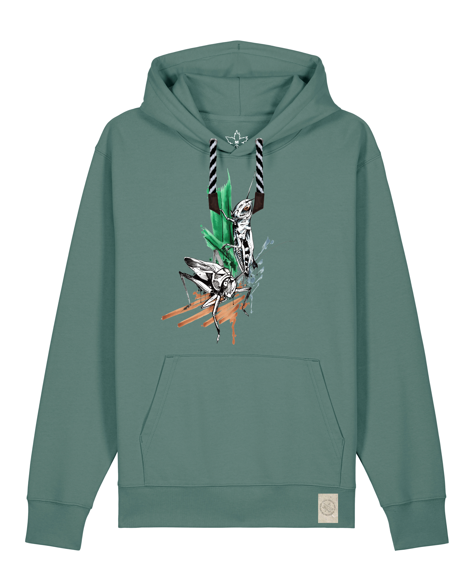 bio-unisex-medium fit-hoodie-grassland population-stsu177-blautanne-sw kordel-front