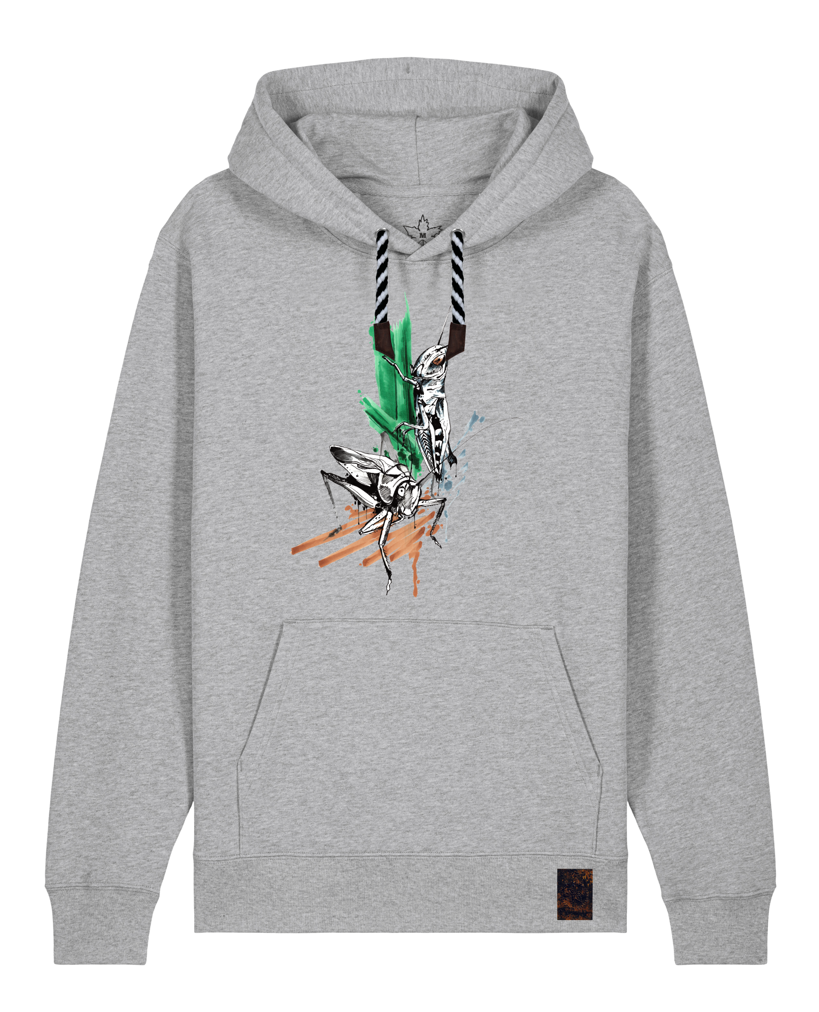 bio-unisex-medium fit-hoodie-grassland population-stsu177-mausgrau-sw kordel-front