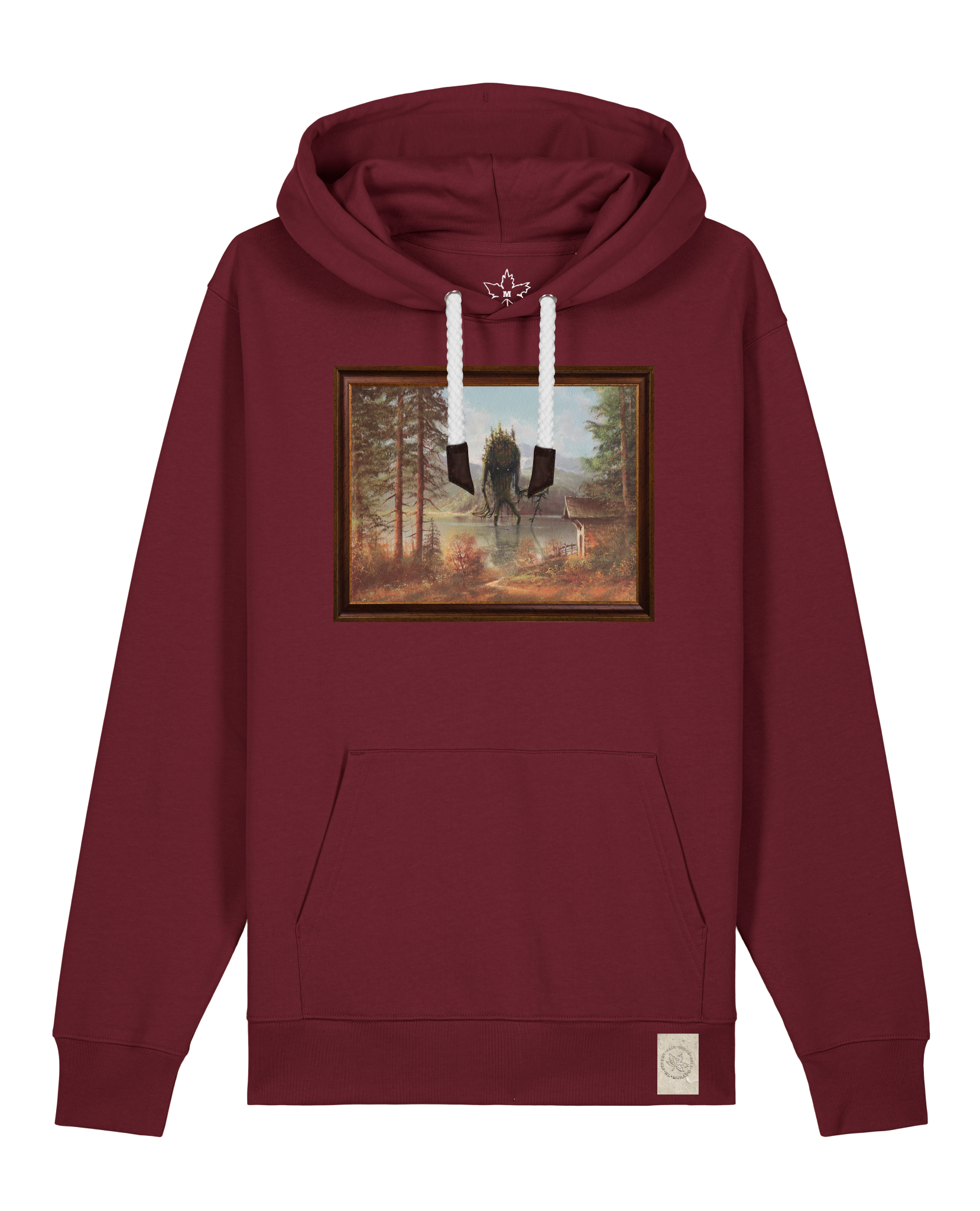 bio-unisex-medium fit-hoodie-herbst im riesengebirge-stsu177-burgunder rot-weiße kordel-front
