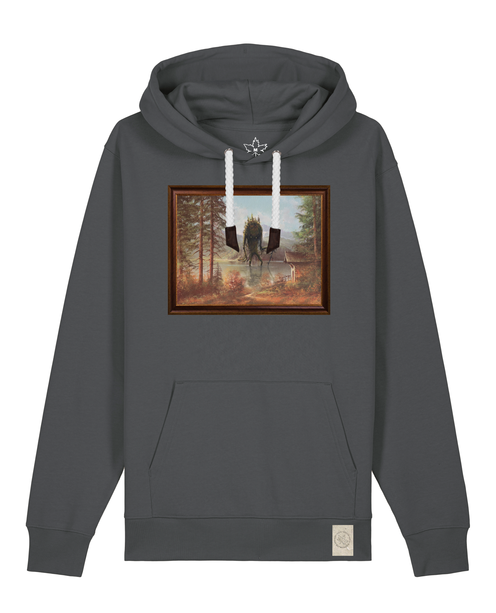 bio-unisex-medium fit-hoodie-herbst im riesengebirge-stsu177-eisen-weiße kordel-front