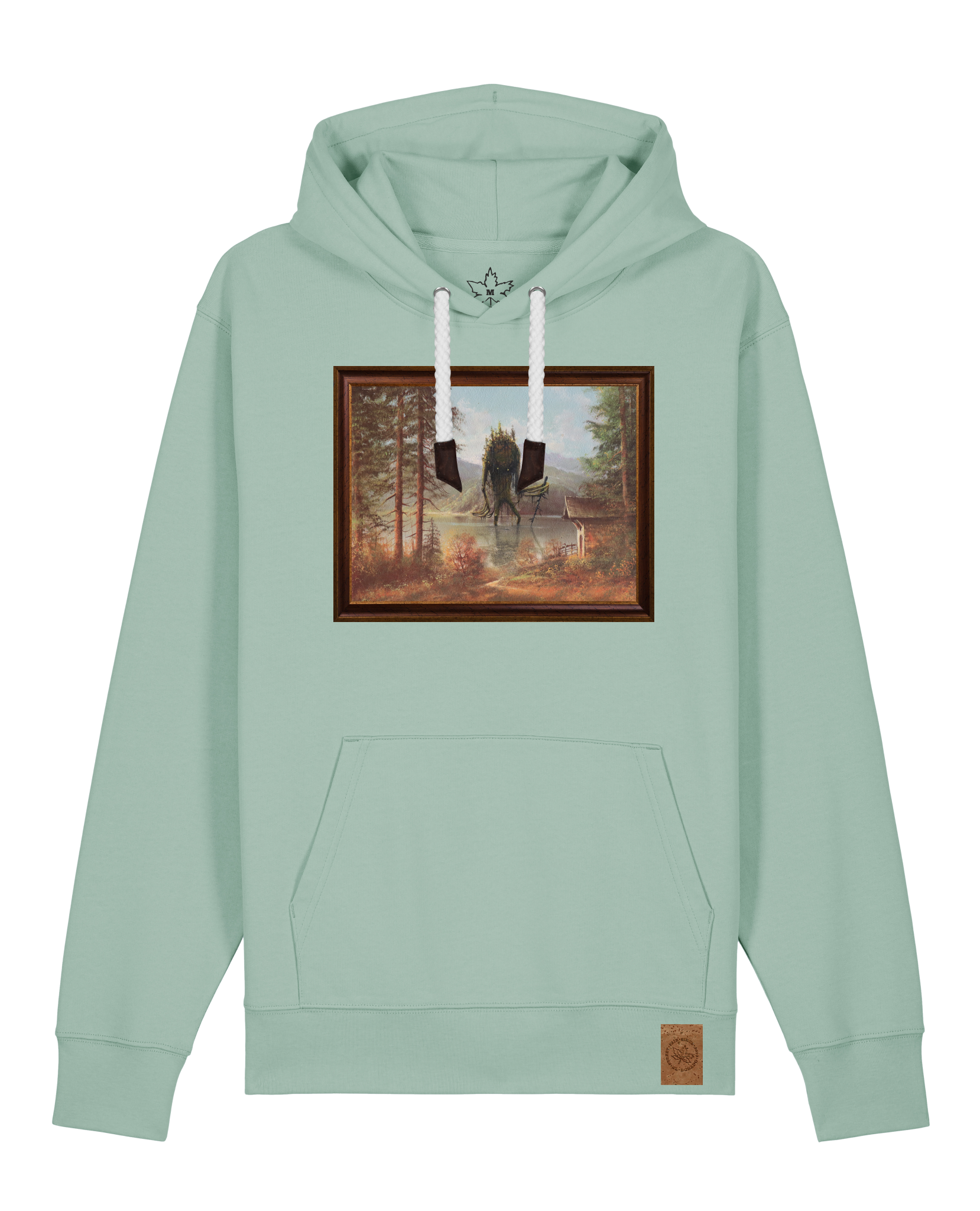 bio-unisex-medium fit-hoodie-herbst im riesengebirge-stsu177-eukalyptus-weiße kordel-front
