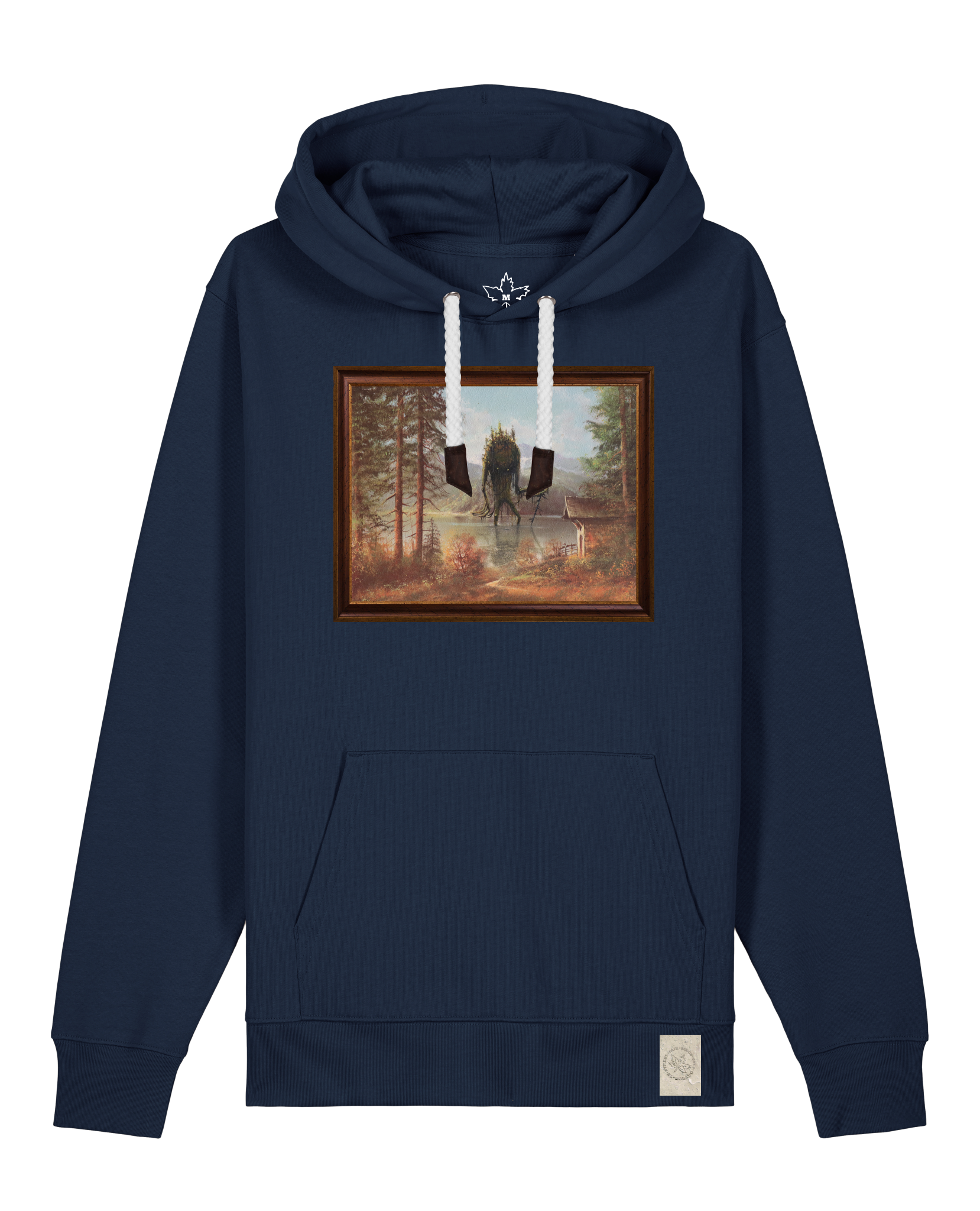 bio-unisex-medium fit-hoodie-herbst im riesengebirge-stsu177-marine-weiße kordel-front