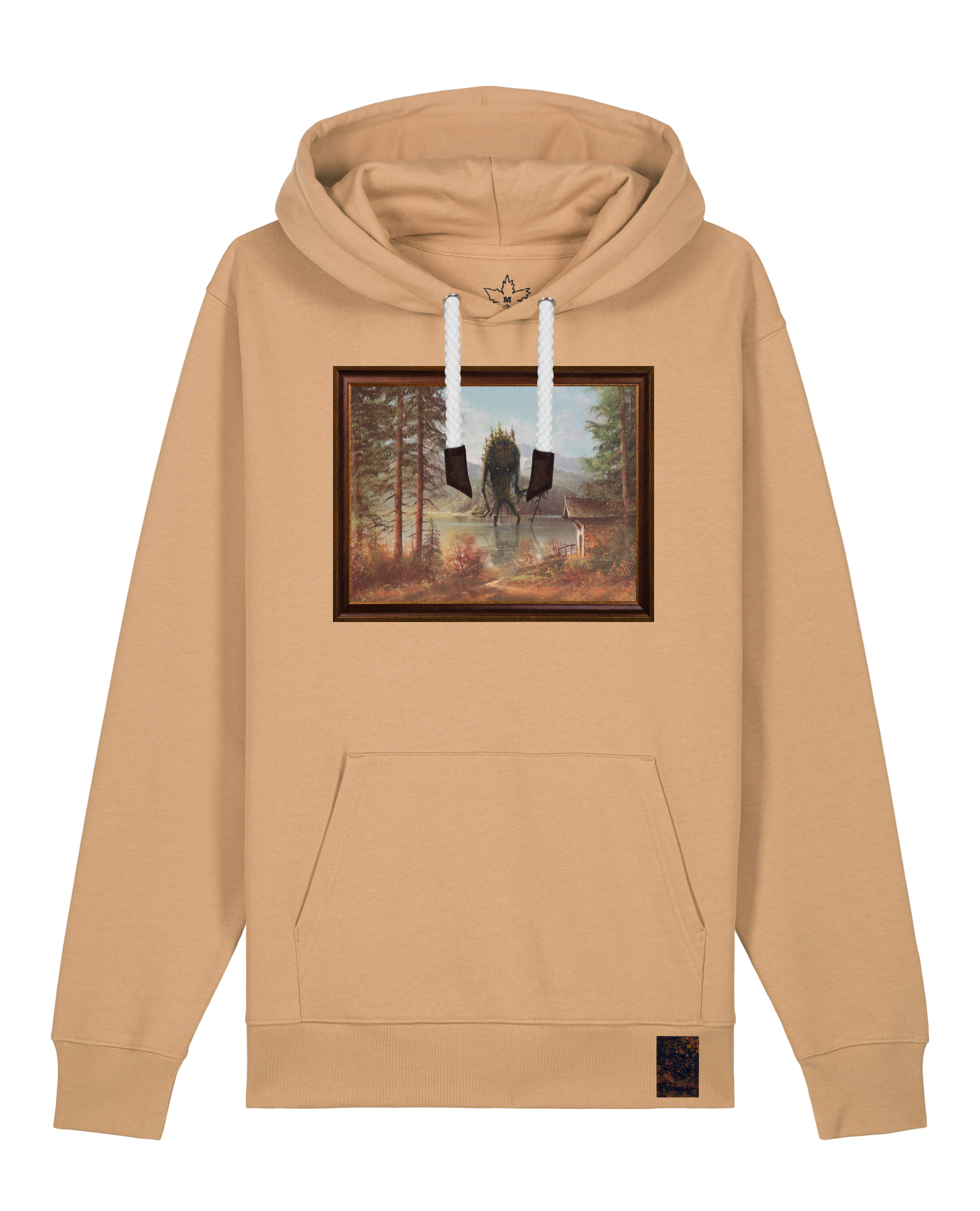 bio-unisex-medium fit-hoodie-herbst im riesengebirge-stsu177-meersand-weiße kordel-front
