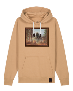 bio-unisex-medium fit-hoodie-herbst im riesengebirge-stsu177-meersand-weiße kordel-front