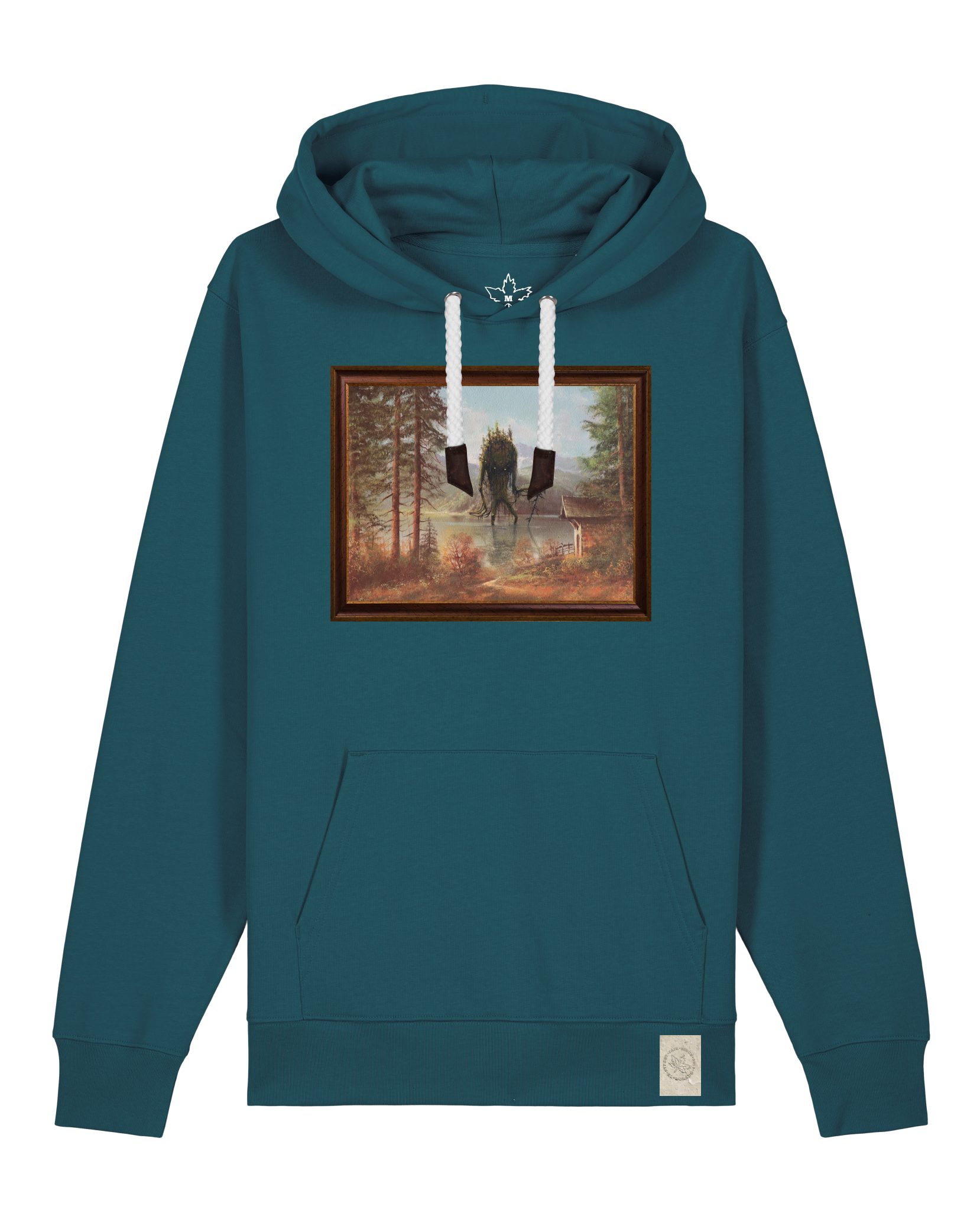 bio-unisex-medium fit-hoodie-herbst im riesengebirge-stsu177-nordmanntanne-weiße kordel-front