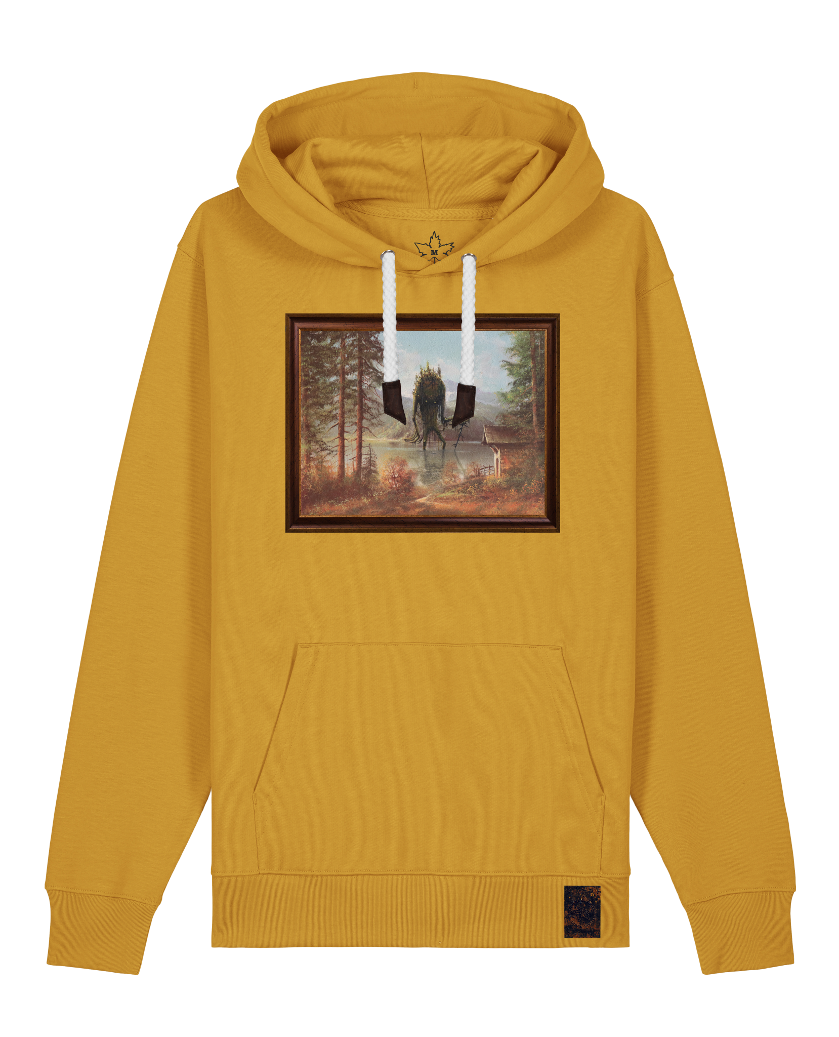bio-unisex-medium fit-hoodie-herbst im riesengebirge-stsu177-senf-weiße kordel-front