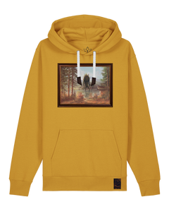 bio-unisex-medium fit-hoodie-herbst im riesengebirge-stsu177-senf-weiße kordel-front