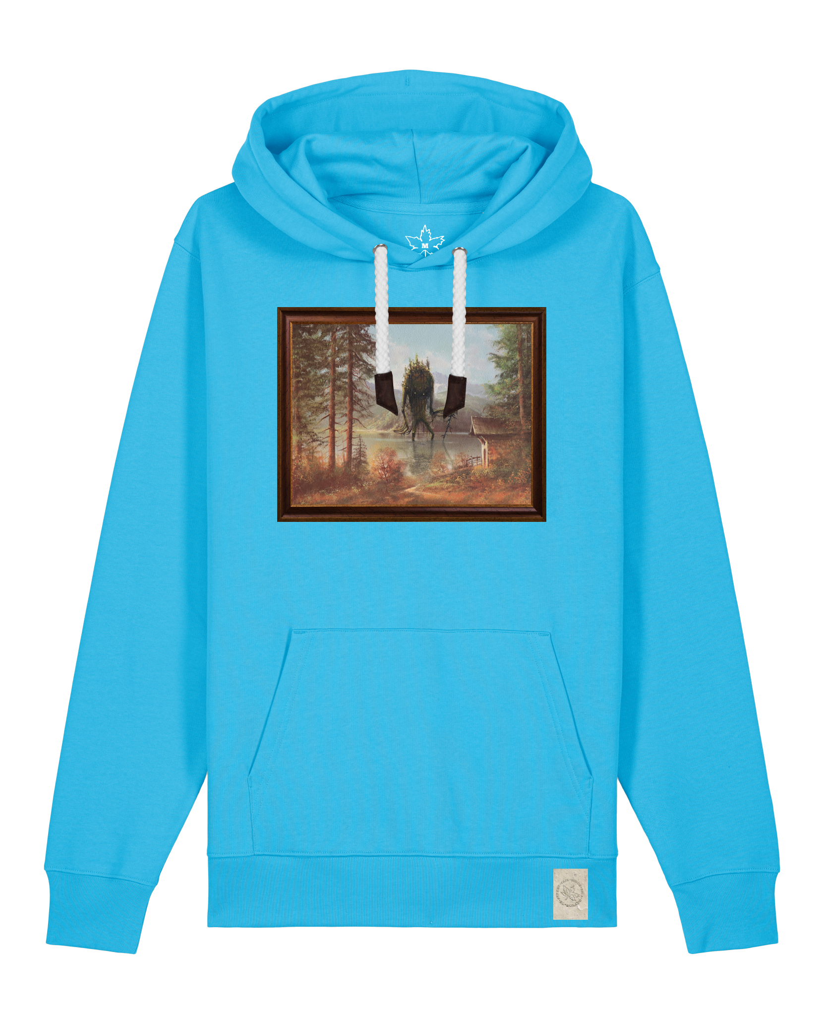 bio-unisex-medium fit-hoodie-herbst im riesengebirge-stsu177-wasserblau-weiße kordel-front