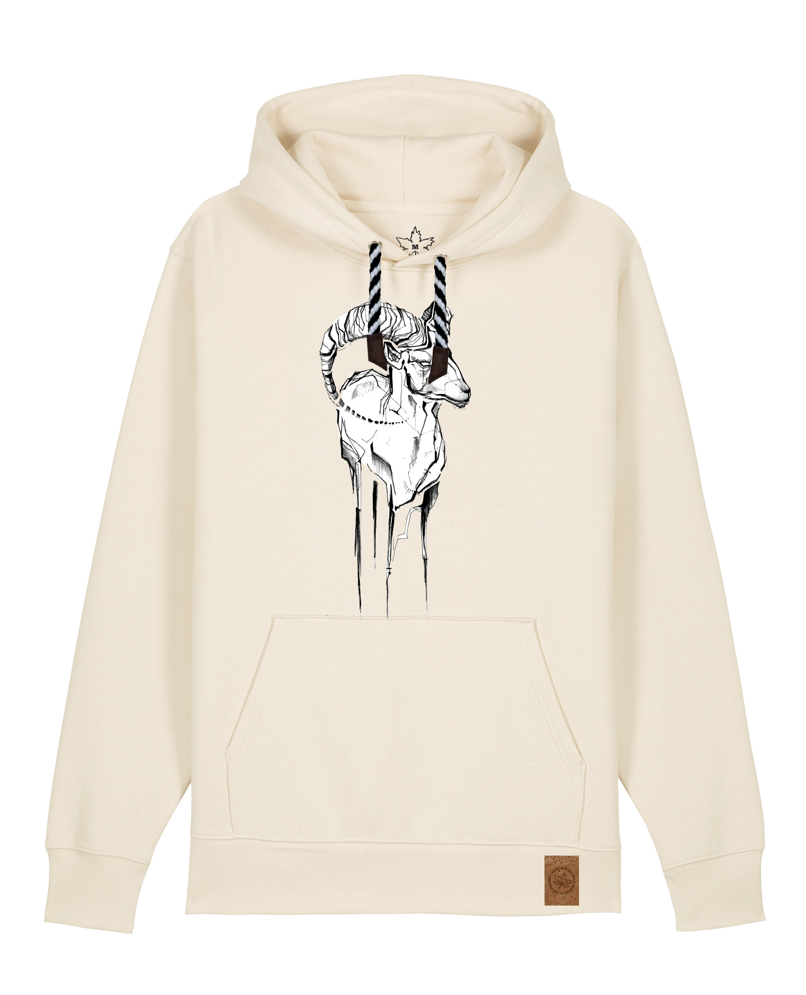 bio-unisex-medium fit-hoodie-ibex-stsu177-natur-sw kordel-front