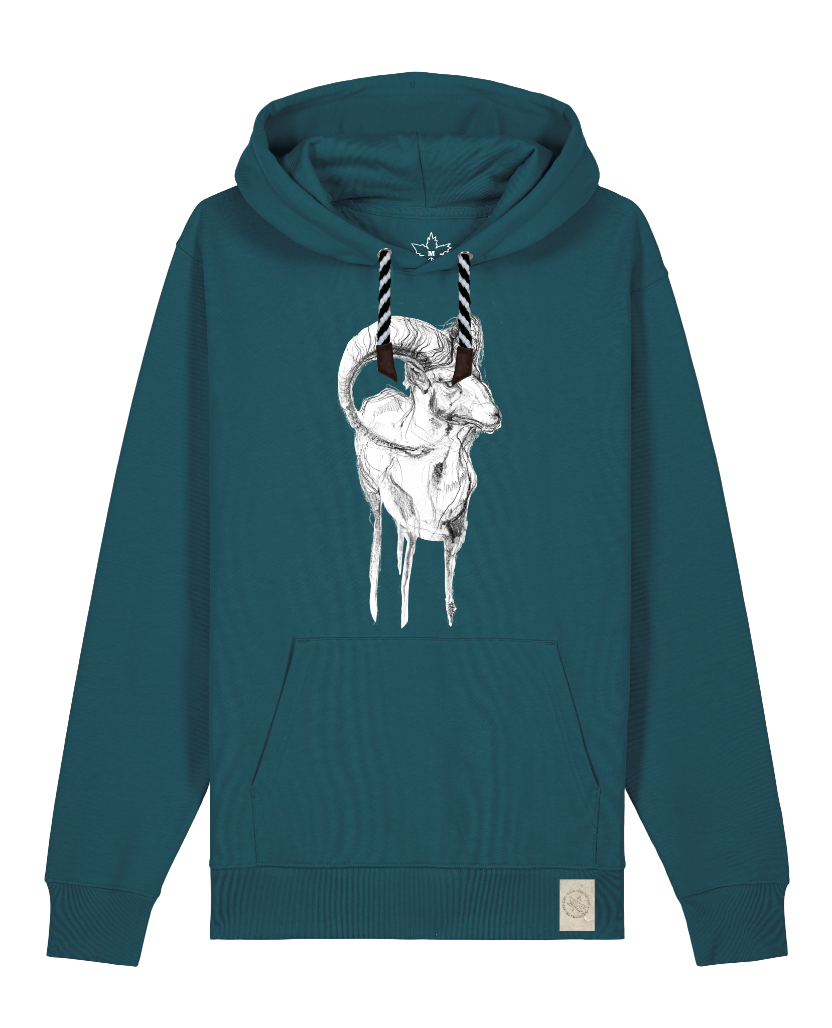 bio-unisex-medium fit-hoodie-ibex-stsu177-nordmanntanne-sw kordel-front