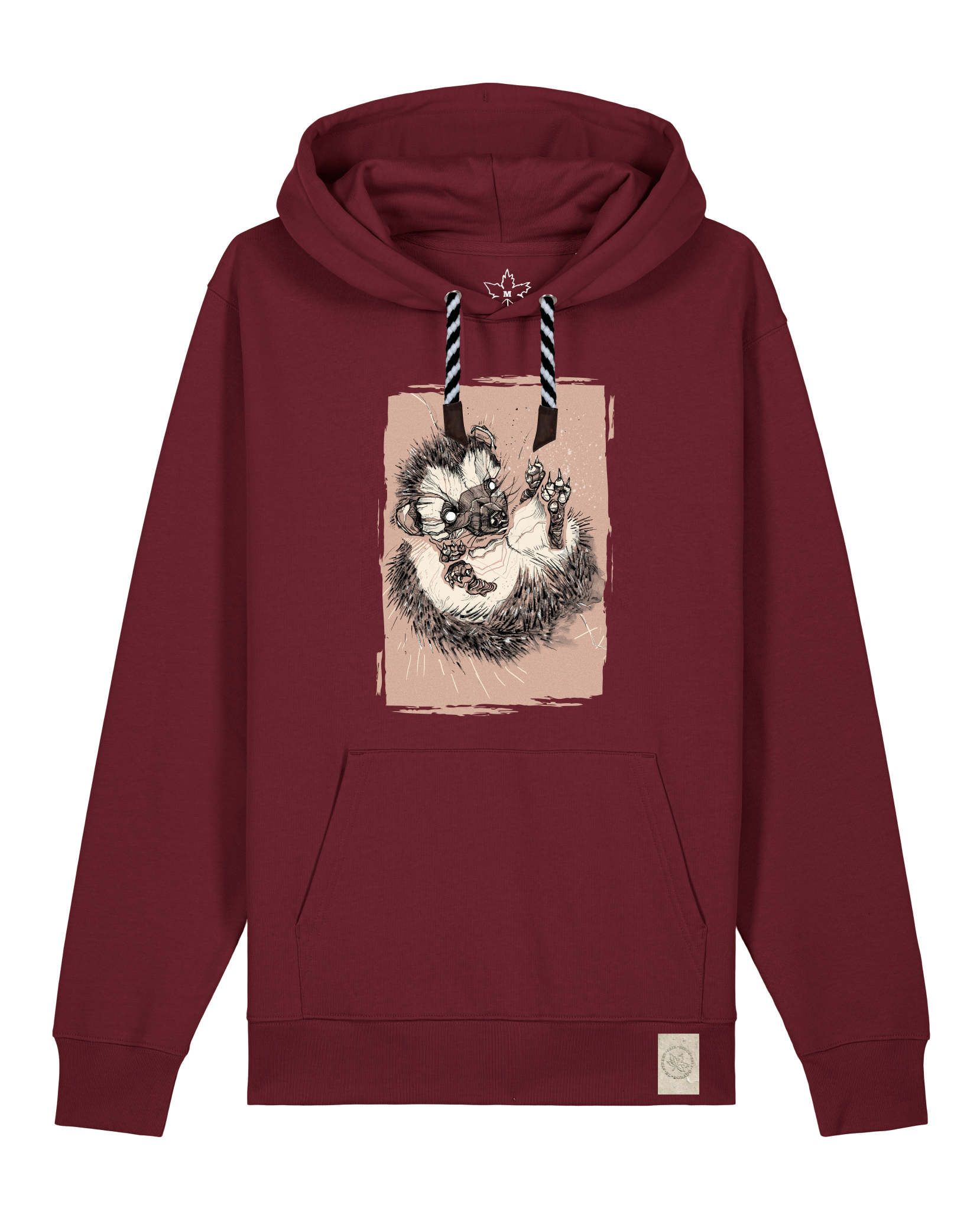 bio-unisex-medium fit-hoodie-igel-stsu177-burgunder rot-sw kordel-front