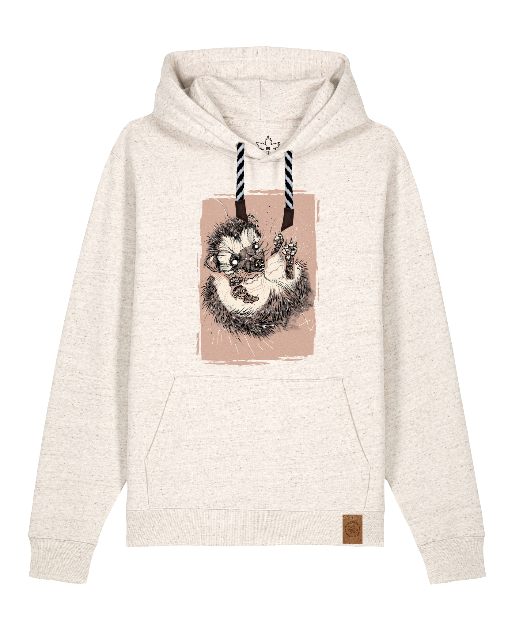 bio-unisex-medium fit-hoodie-igel-stsu177-elbsandstein-sw kordel-front